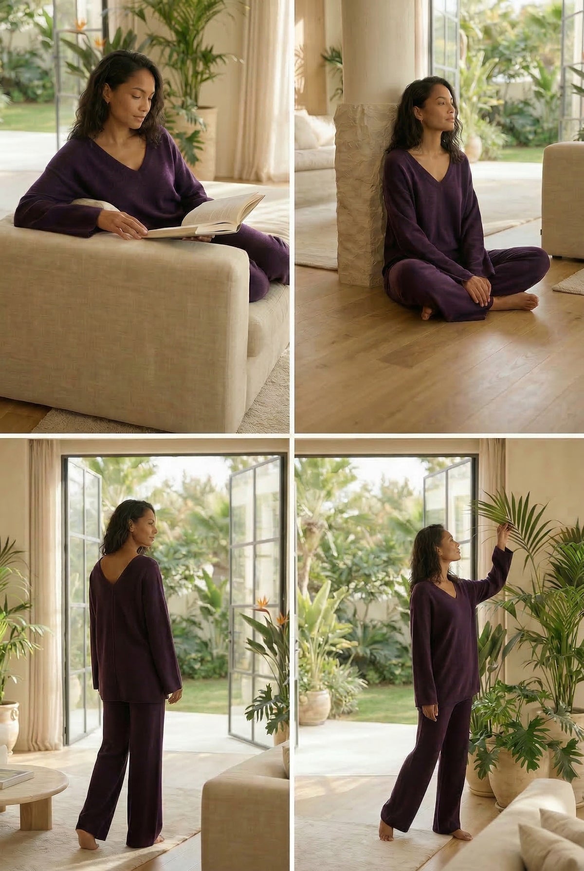 100% CASHMERE LOUNGE PANTS AUBERGINE