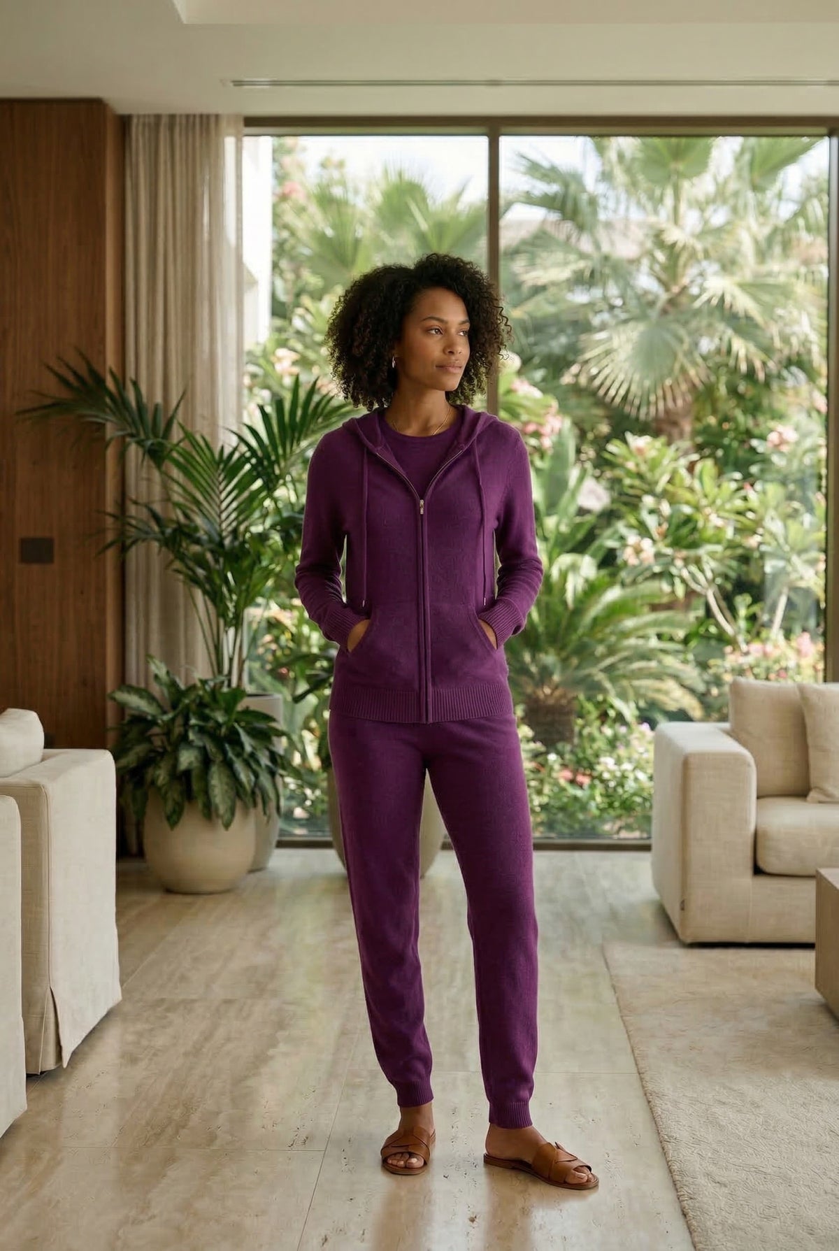100% CASHMERE TRACKSUIT PANTS DEEP PURPLE