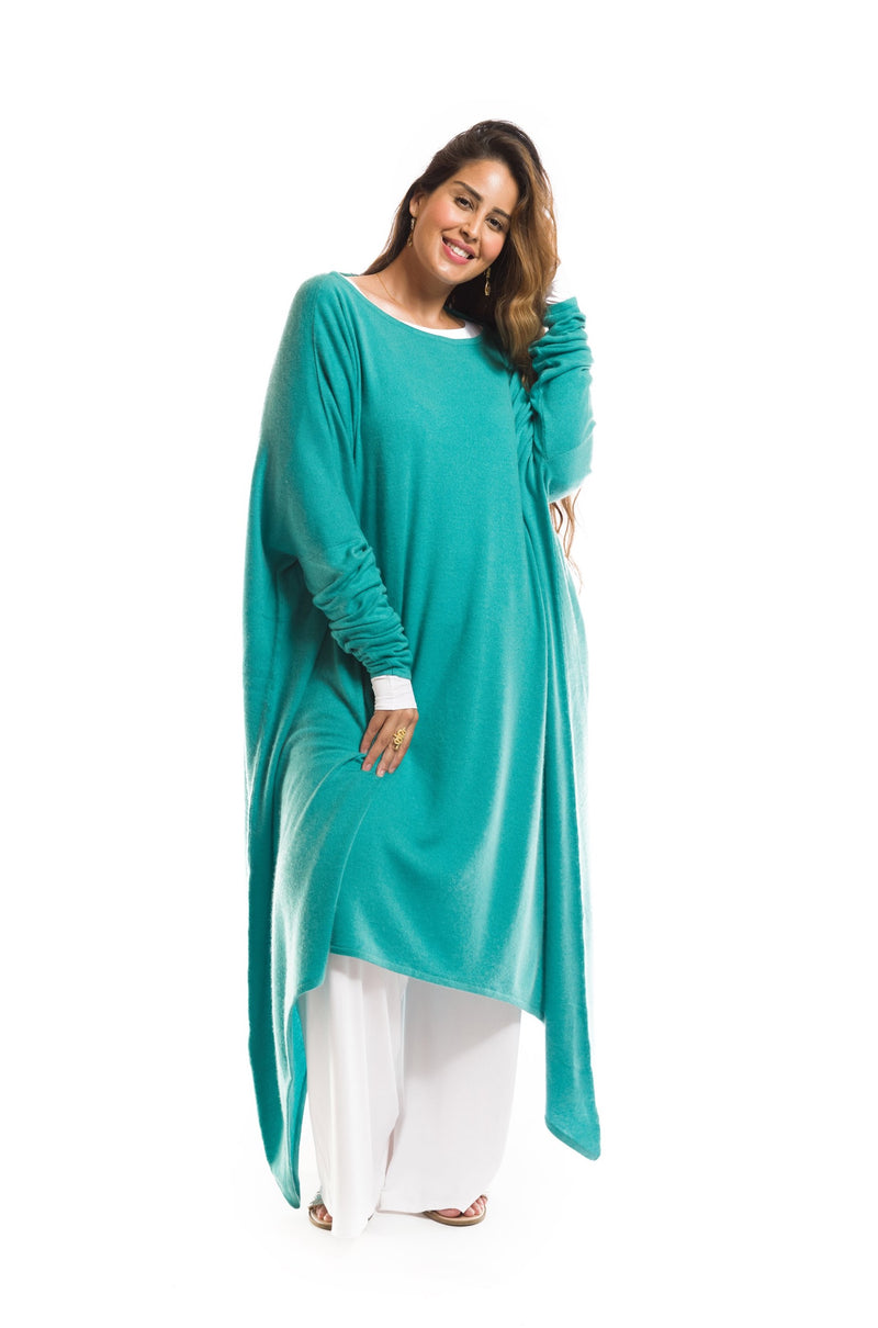 100% CASHMERE SLOUCHY JUMPER AQUA