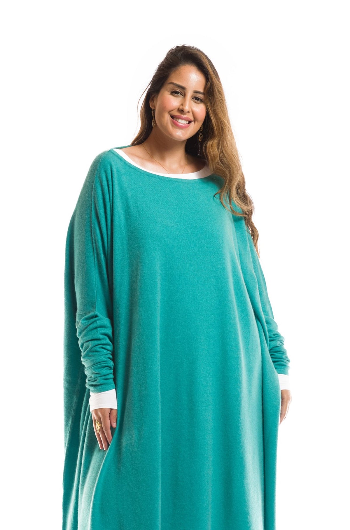 100% CASHMERE SLOUCHY JUMPER AQUA