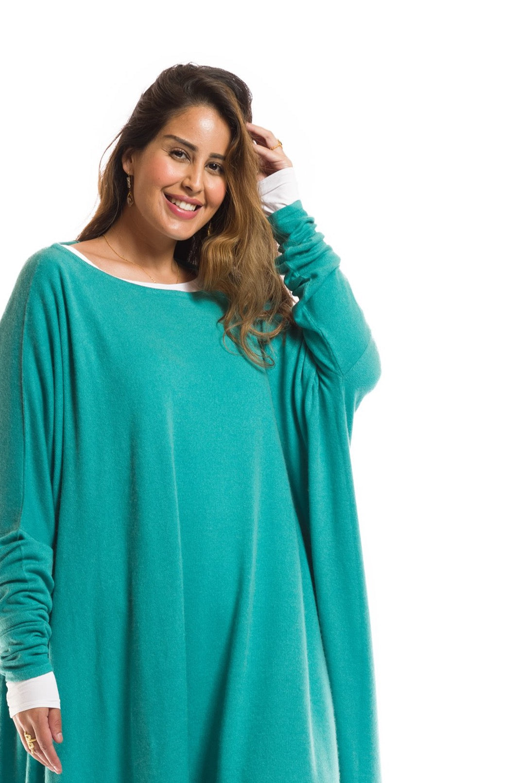 100% CASHMERE SLOUCHY JUMPER AQUA