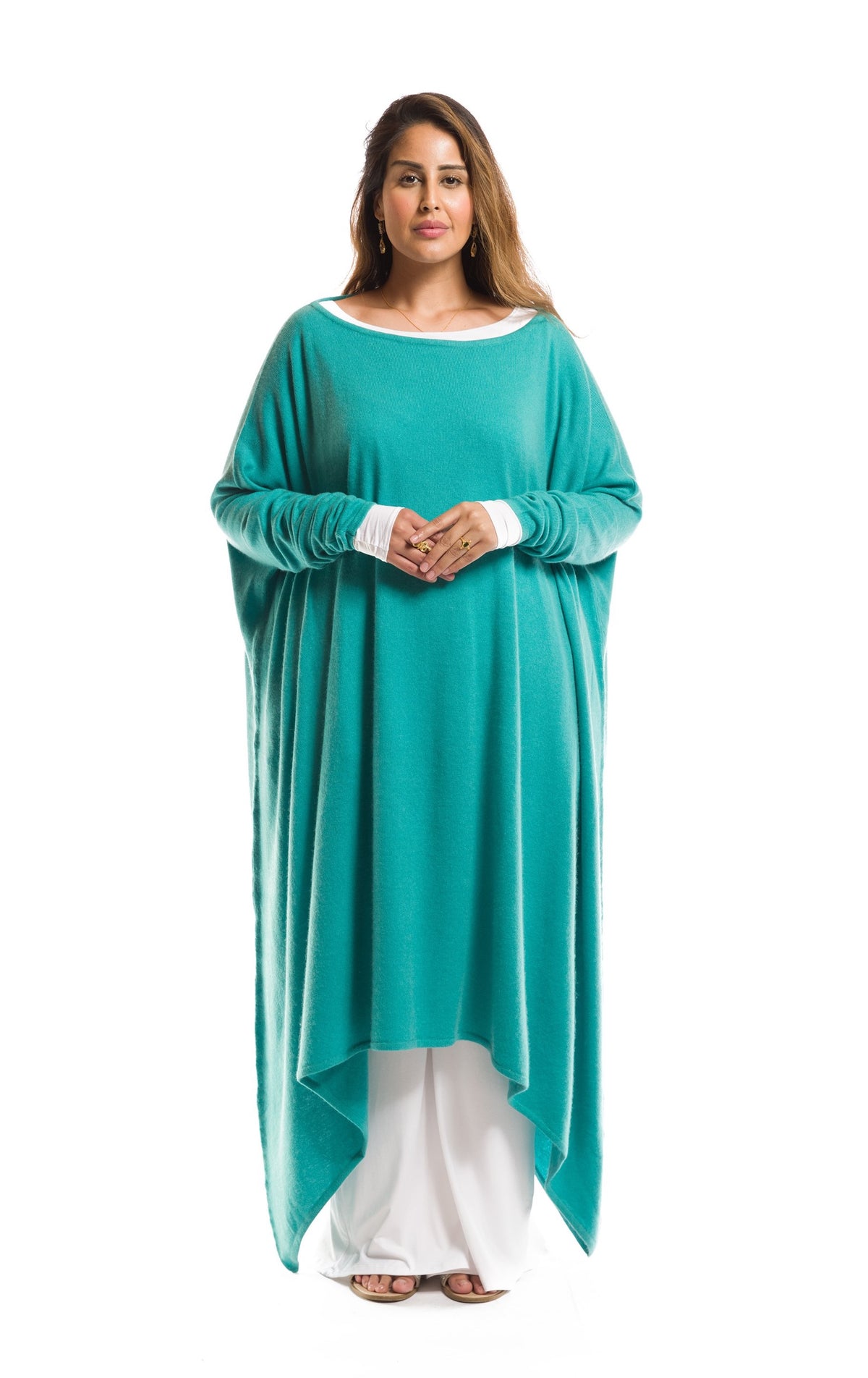 100% CASHMERE SLOUCHY JUMPER AQUA