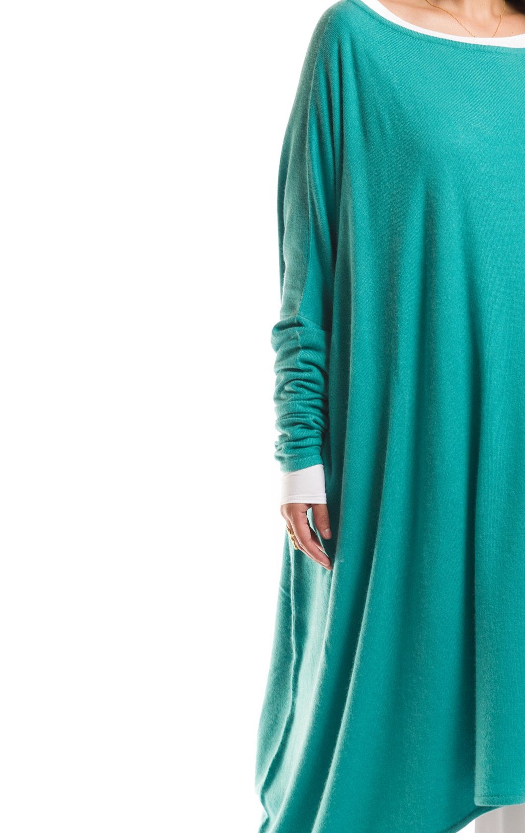100% CASHMERE SLOUCHY JUMPER AQUA