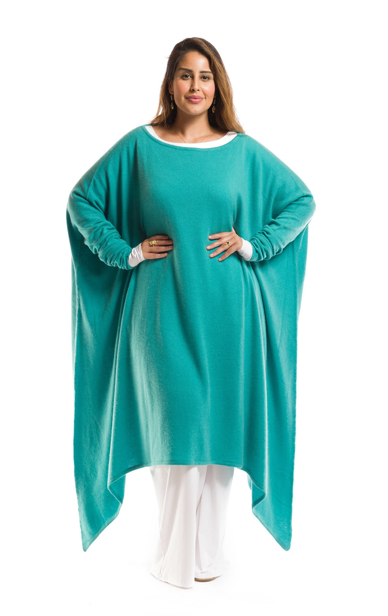 100% CASHMERE SLOUCHY JUMPER AQUA