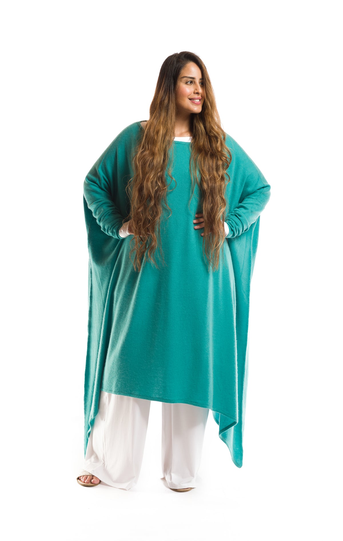 100% CASHMERE SLOUCHY JUMPER AQUA