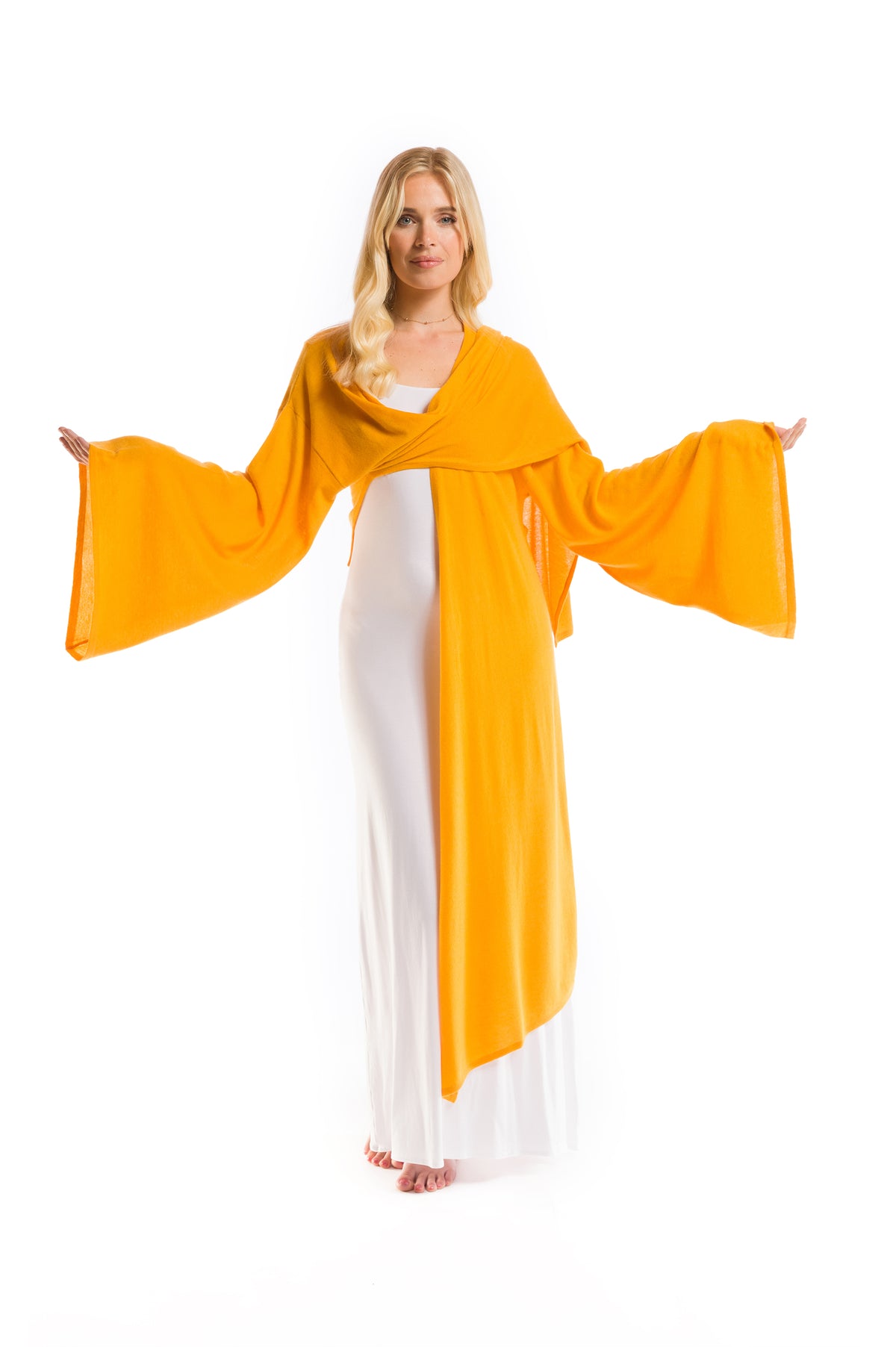 FINAL SALE - 100% CASHMERE ULTRA FINE DRAPED SHRUG TIBETAN YELLOW