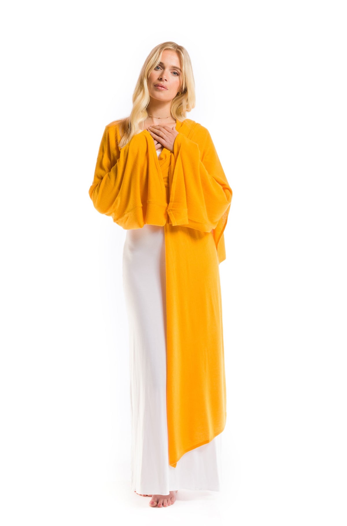 FINAL SALE - 100% CASHMERE ULTRA FINE DRAPED SHRUG TIBETAN YELLOW