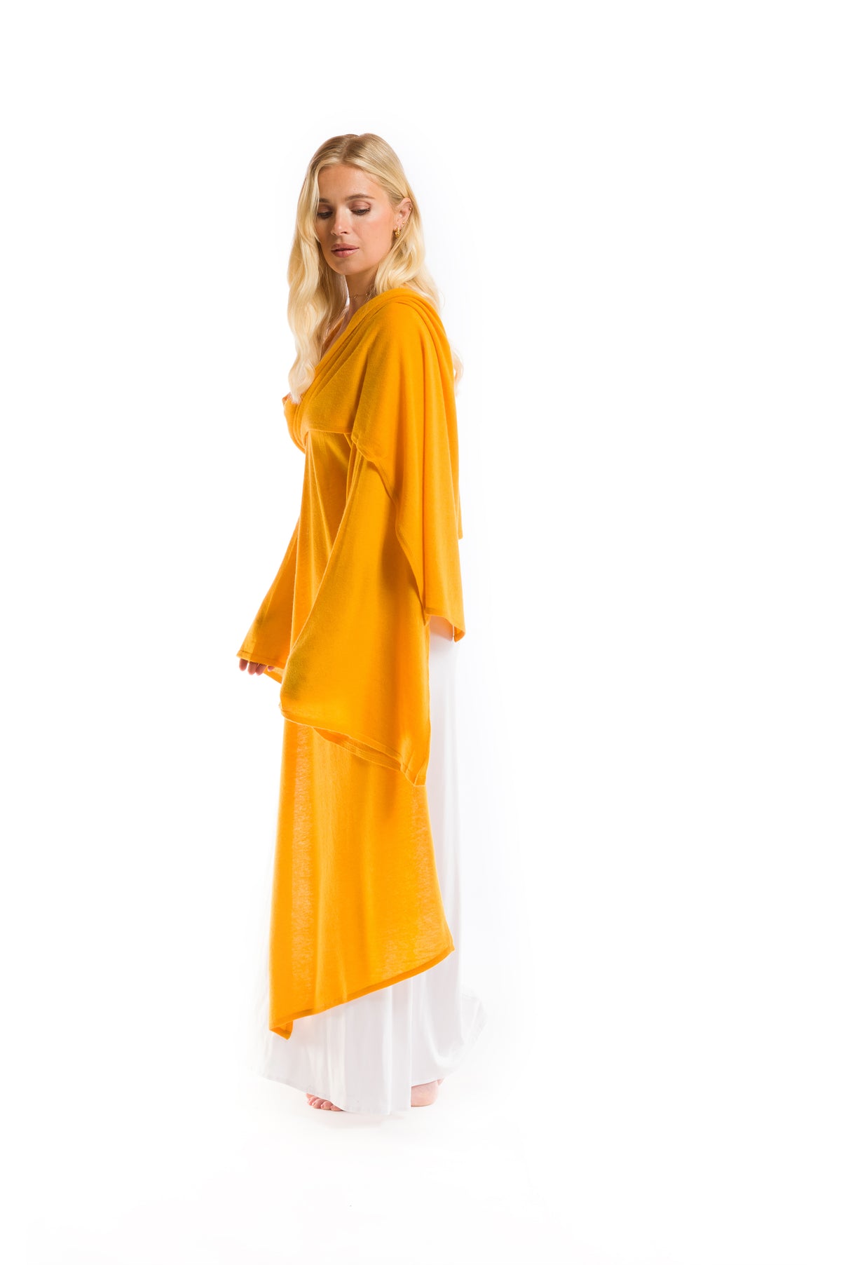 FINAL SALE - 100% CASHMERE ULTRA FINE DRAPED SHRUG TIBETAN YELLOW