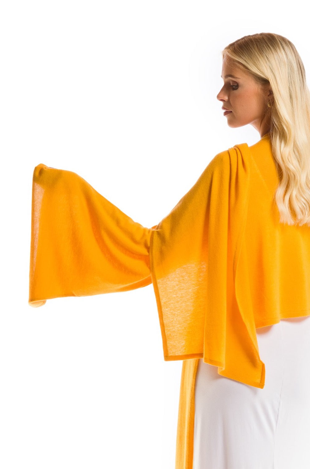 FINAL SALE - 100% CASHMERE ULTRA FINE DRAPED SHRUG TIBETAN YELLOW