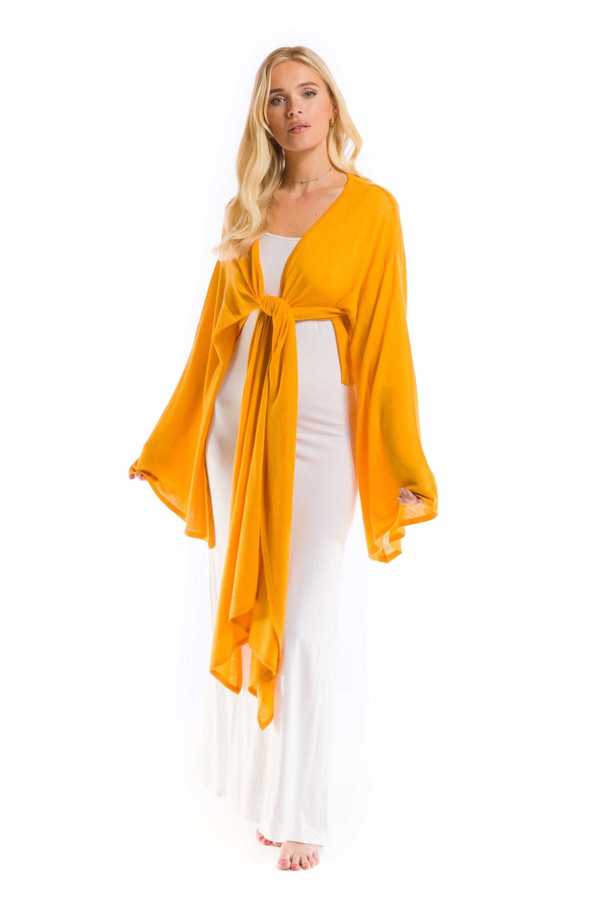 FINAL SALE - 100% CASHMERE ULTRA FINE DRAPED SHRUG TIBETAN YELLOW