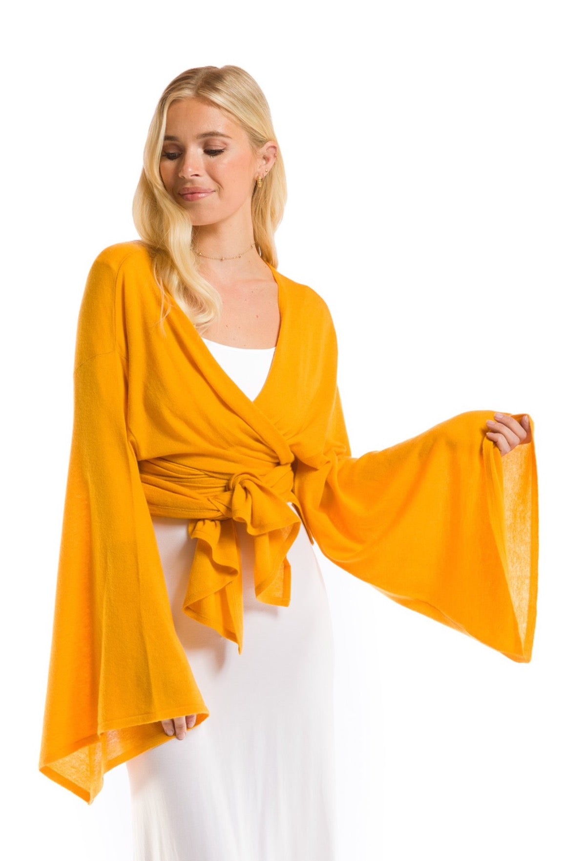 FINAL SALE - 100% CASHMERE ULTRA FINE DRAPED SHRUG TIBETAN YELLOW