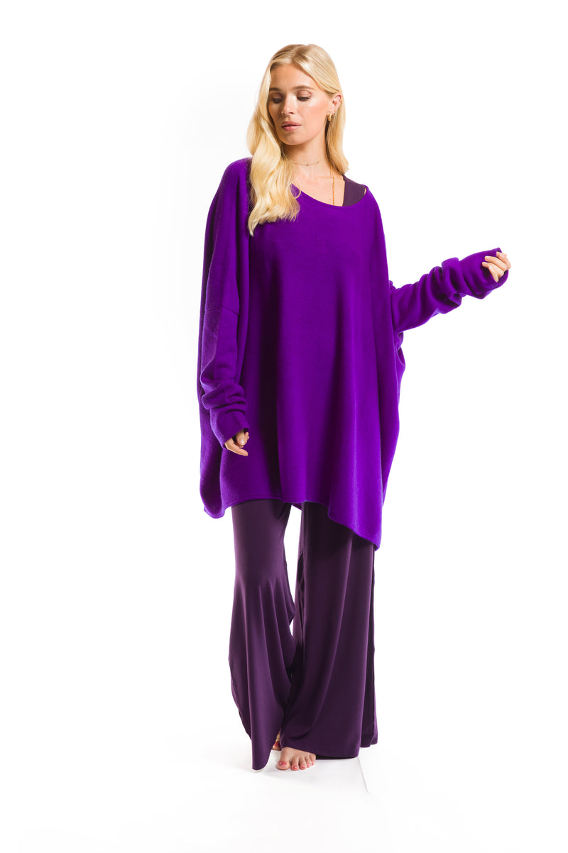 100% 4 PLY CASHMERE SNUGGLE BOX JUMPER ROYAL PURPLE