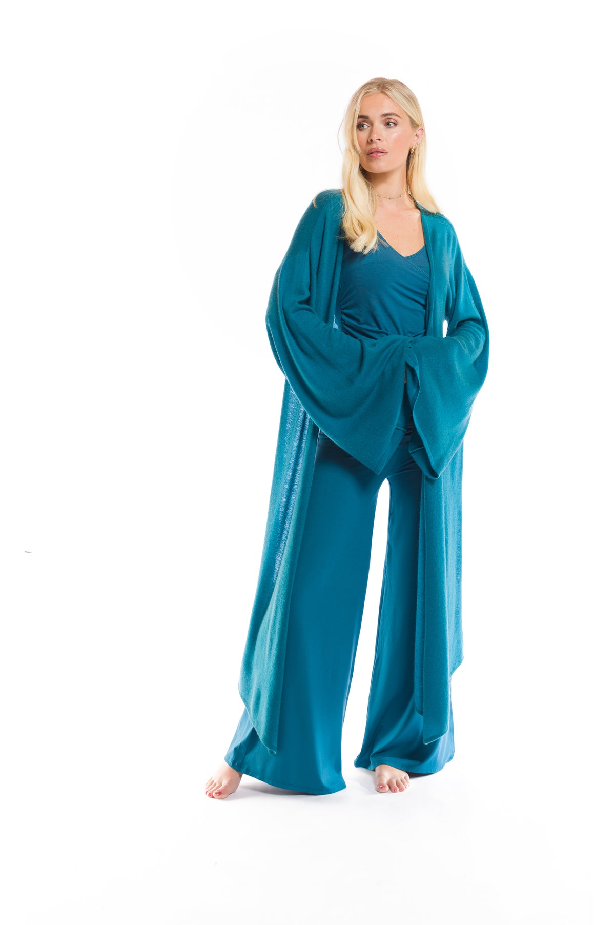 100% CASHMERE ULTRA FINE DRAPED SHRUG TEAL