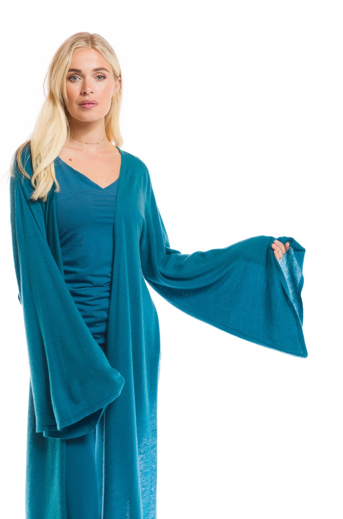 100% CASHMERE ULTRA FINE DRAPED SHRUG TEAL