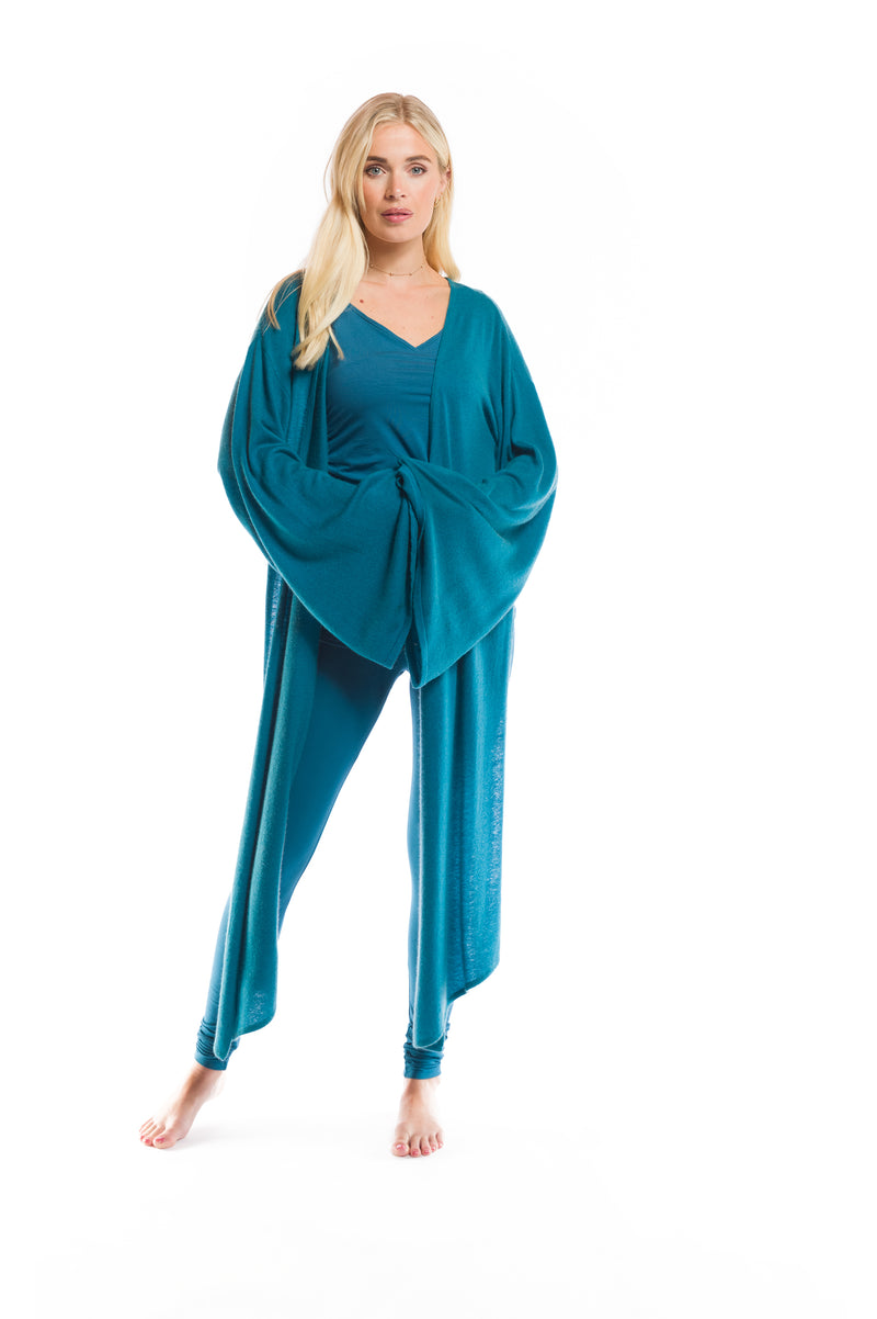 100% CASHMERE ULTRA FINE DRAPED SHRUG TEAL