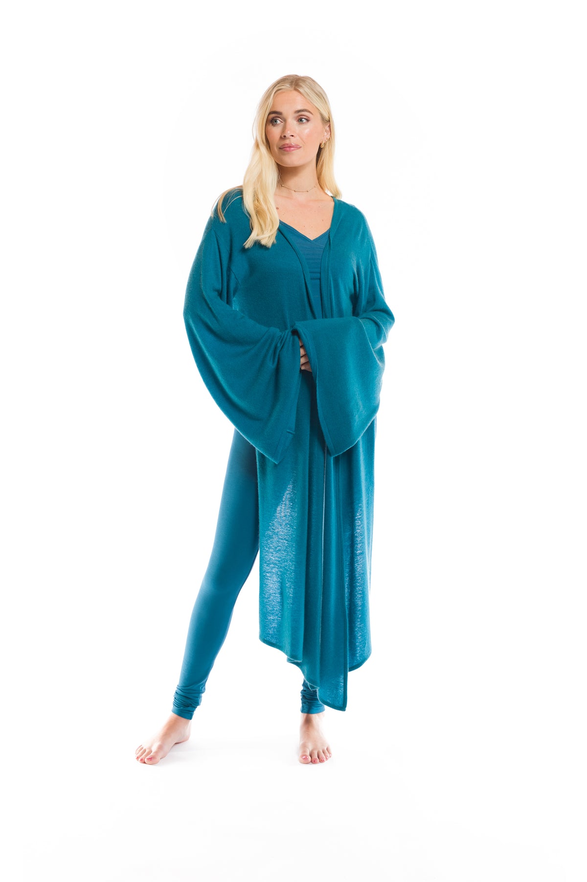 100% CASHMERE ULTRA FINE DRAPED SHRUG TEAL