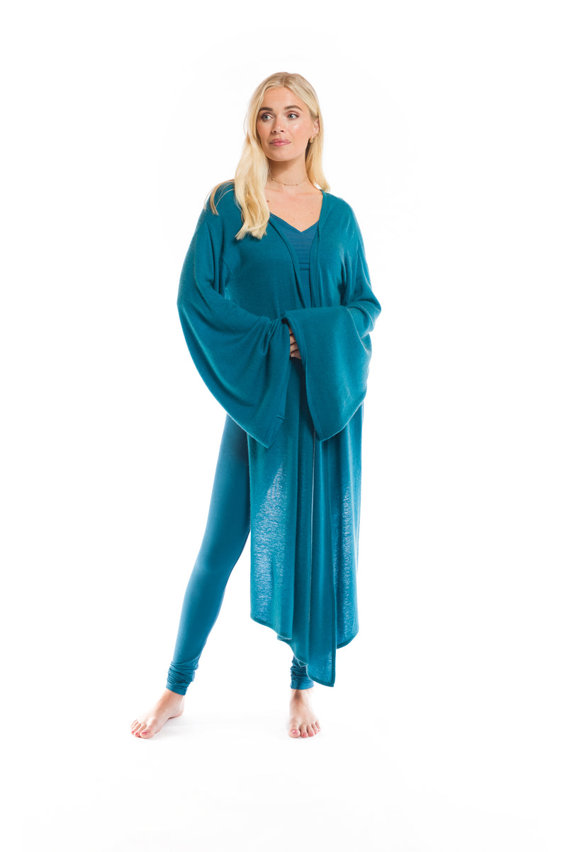 100% CASHMERE ULTRA FINE DRAPED SHRUG TEAL