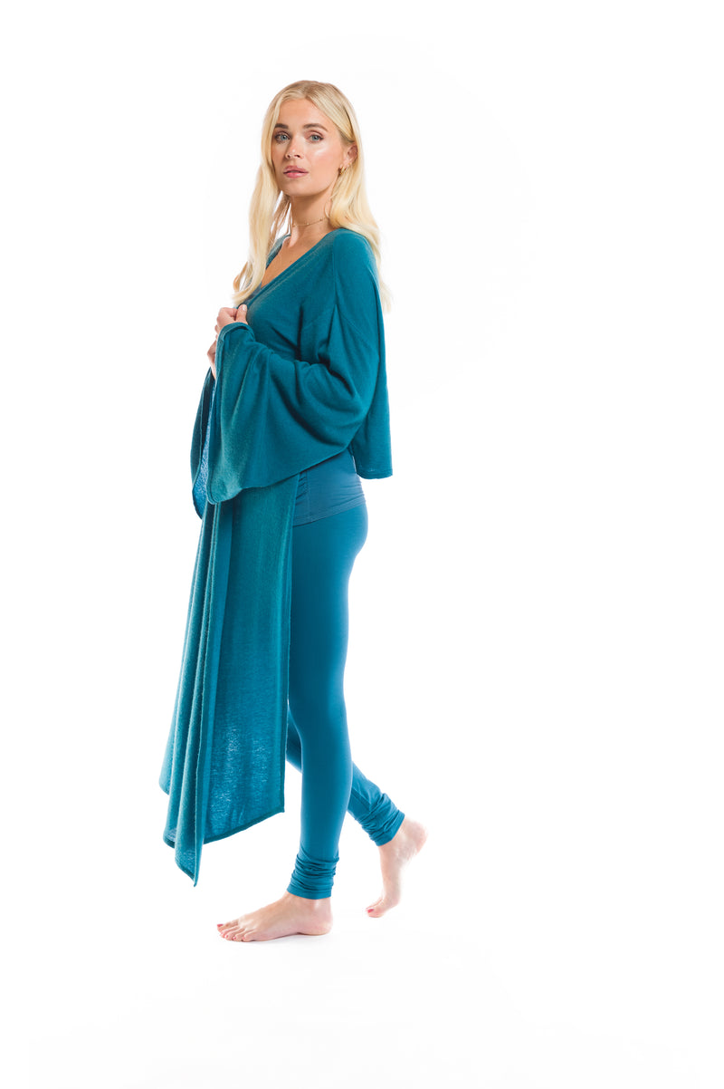100% CASHMERE ULTRA FINE DRAPED SHRUG TEAL