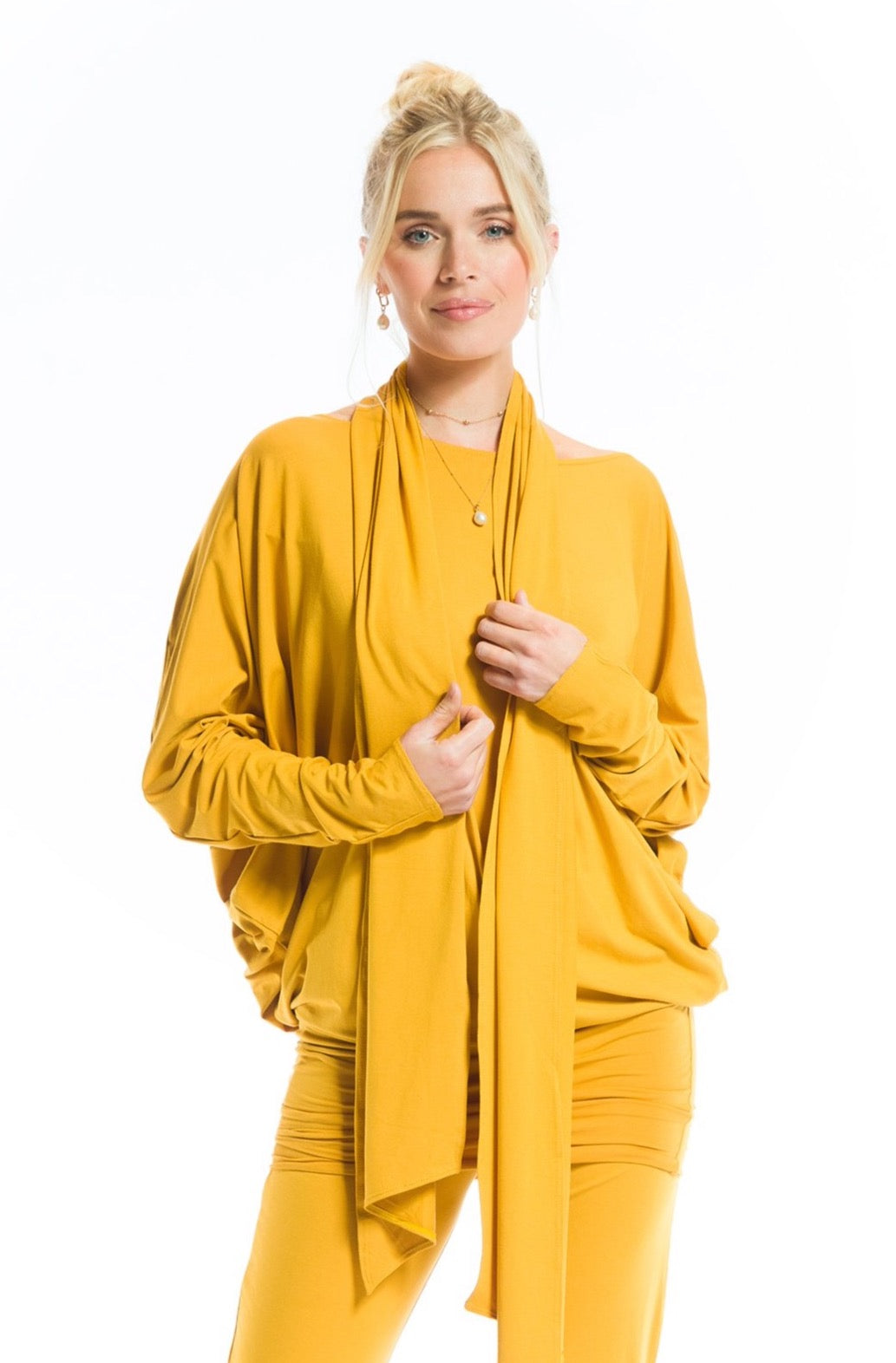 BAMBOO RAGLAN TOP WITH SCARF TIBETAN YELLOW