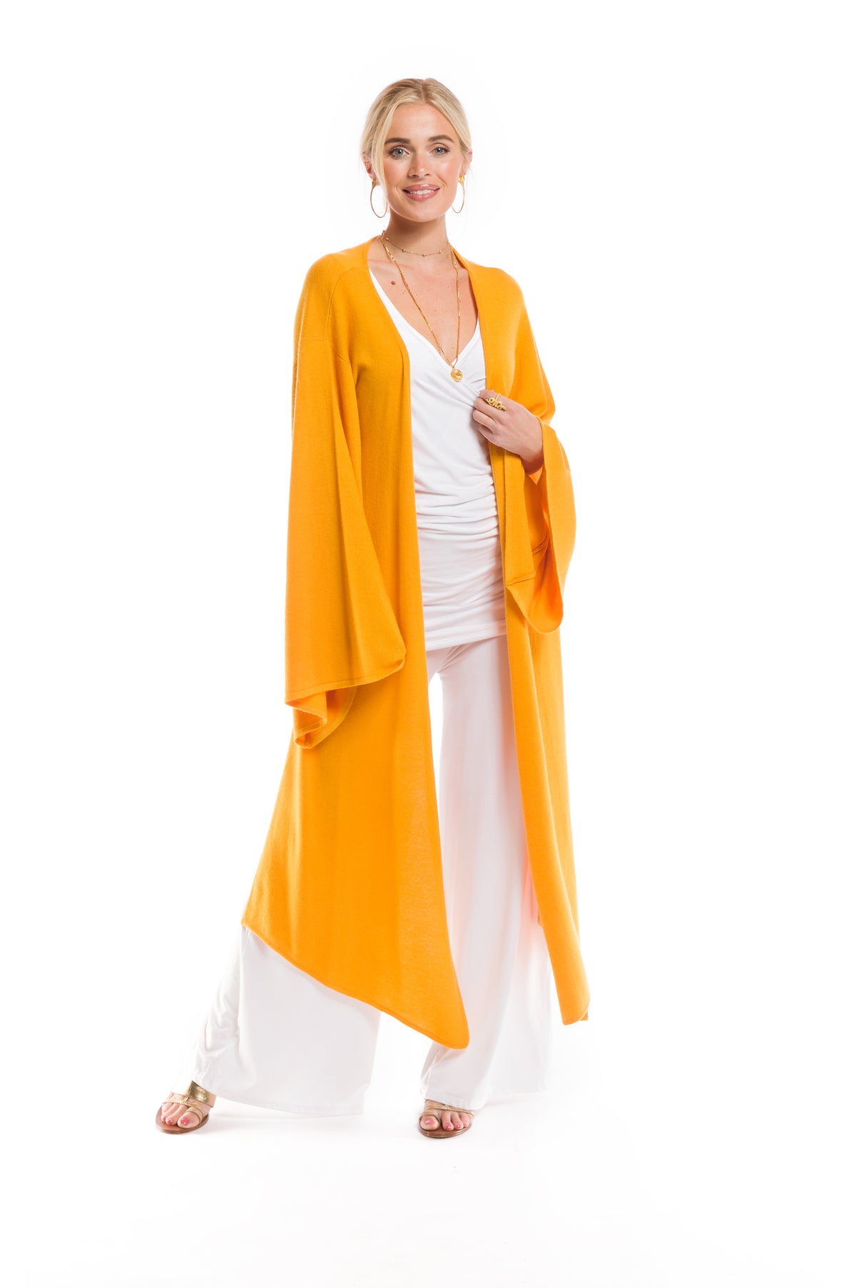 100% 2 PLY CASHMERE DRAPED SHRUG TIBETAN YELLOW