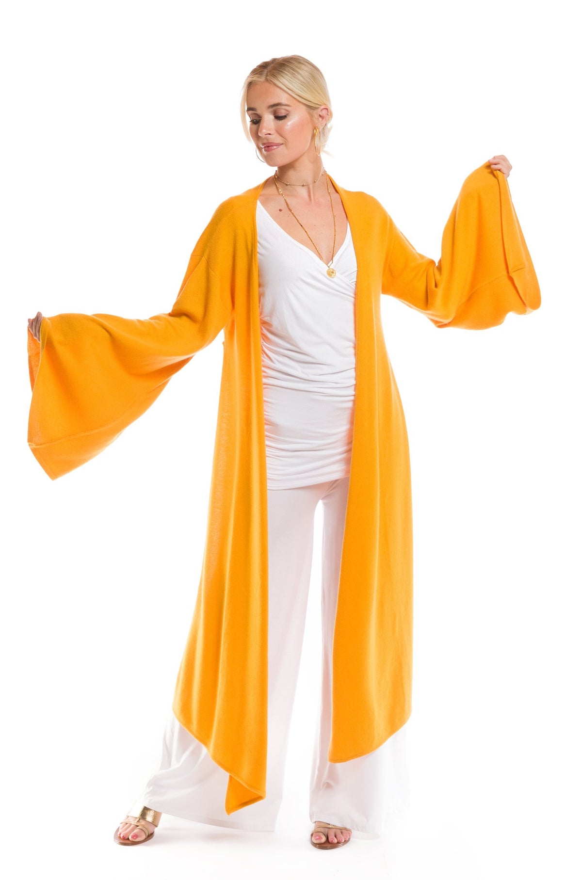 100% 2 PLY CASHMERE DRAPED SHRUG TIBETAN YELLOW