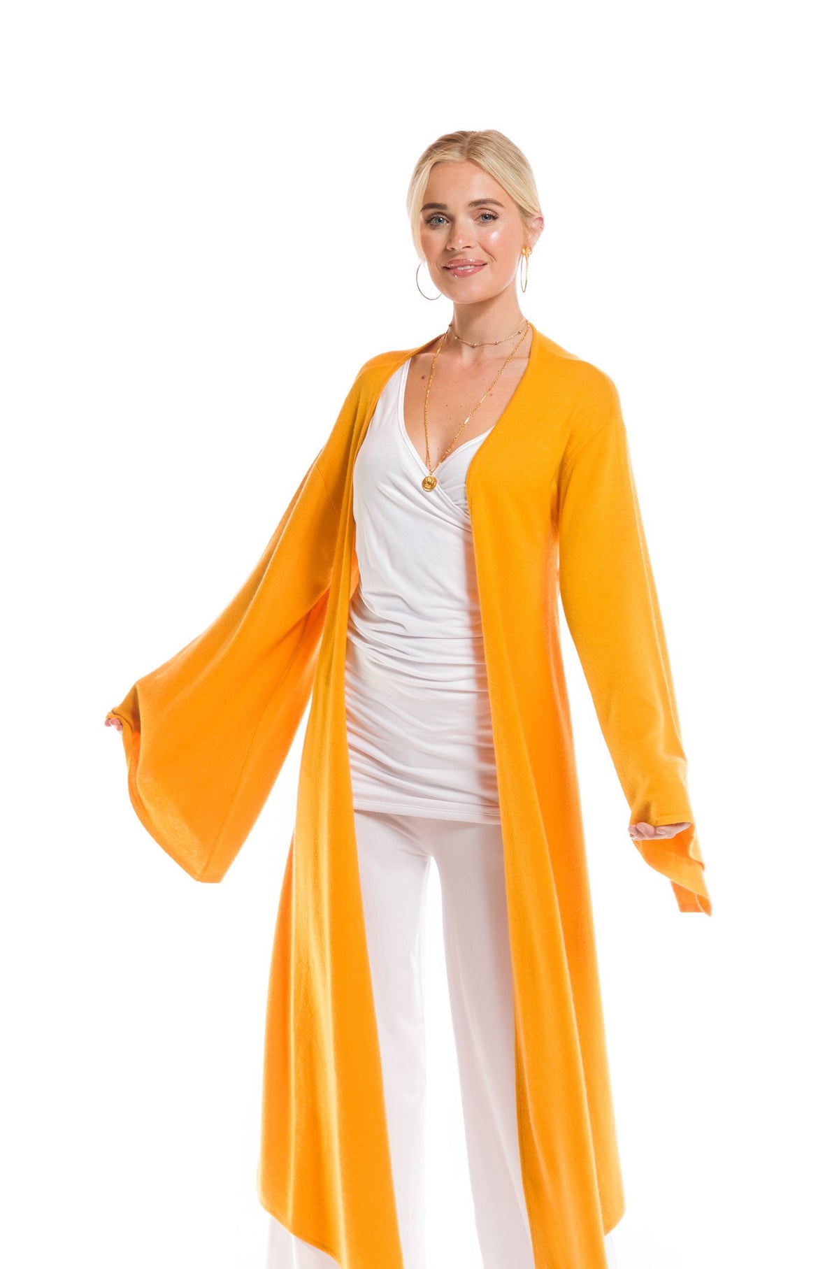 100% 2 PLY CASHMERE DRAPED SHRUG TIBETAN YELLOW