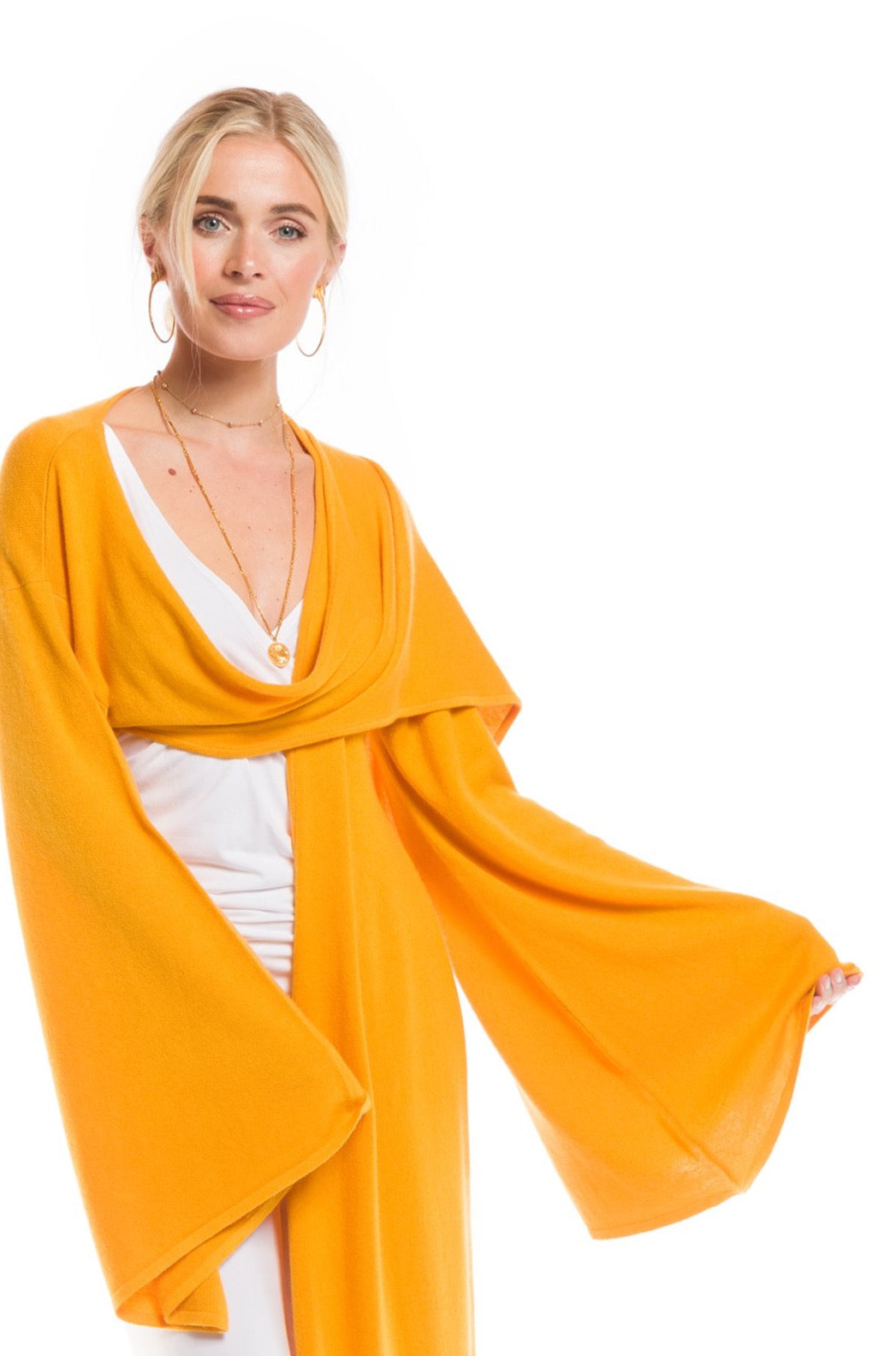 100% 2 PLY CASHMERE DRAPED SHRUG TIBETAN YELLOW