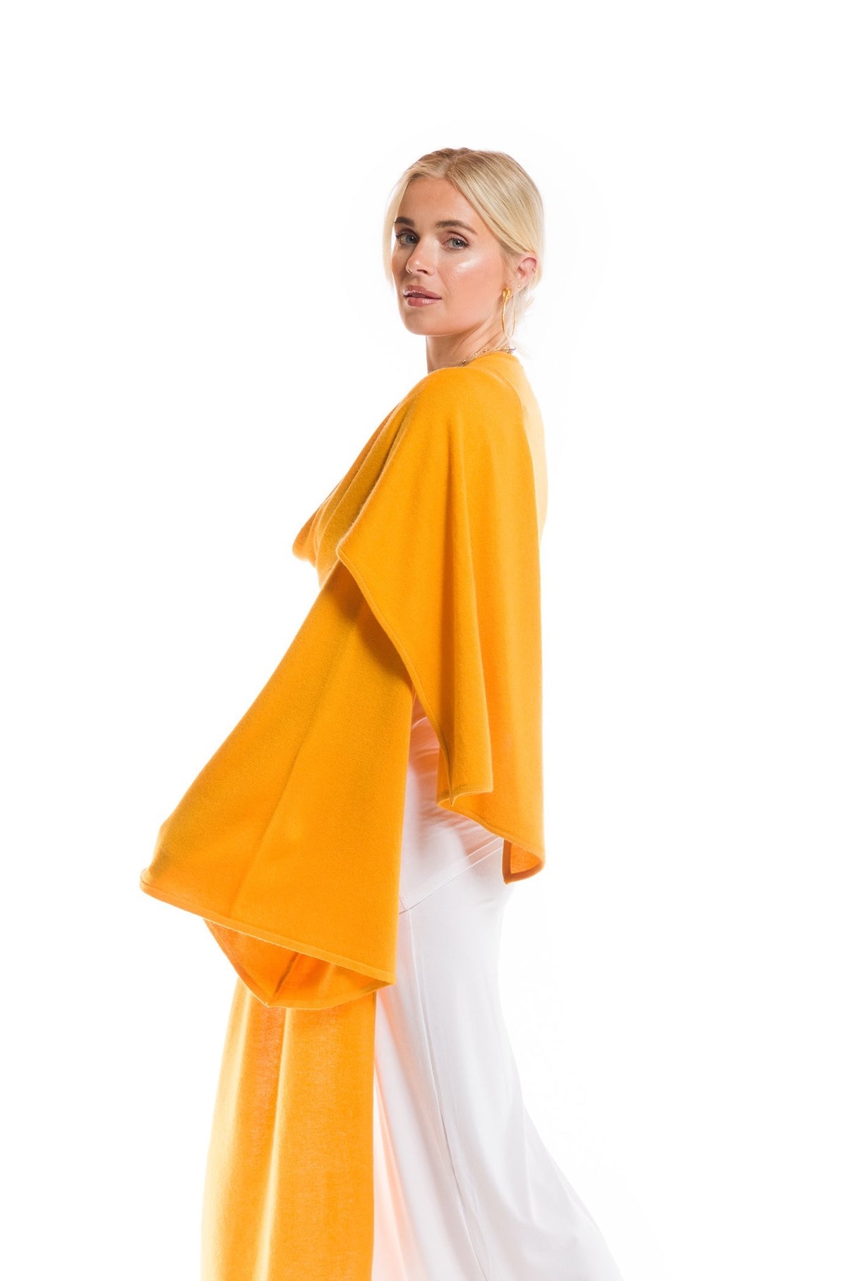 100% 2 PLY CASHMERE DRAPED SHRUG TIBETAN YELLOW