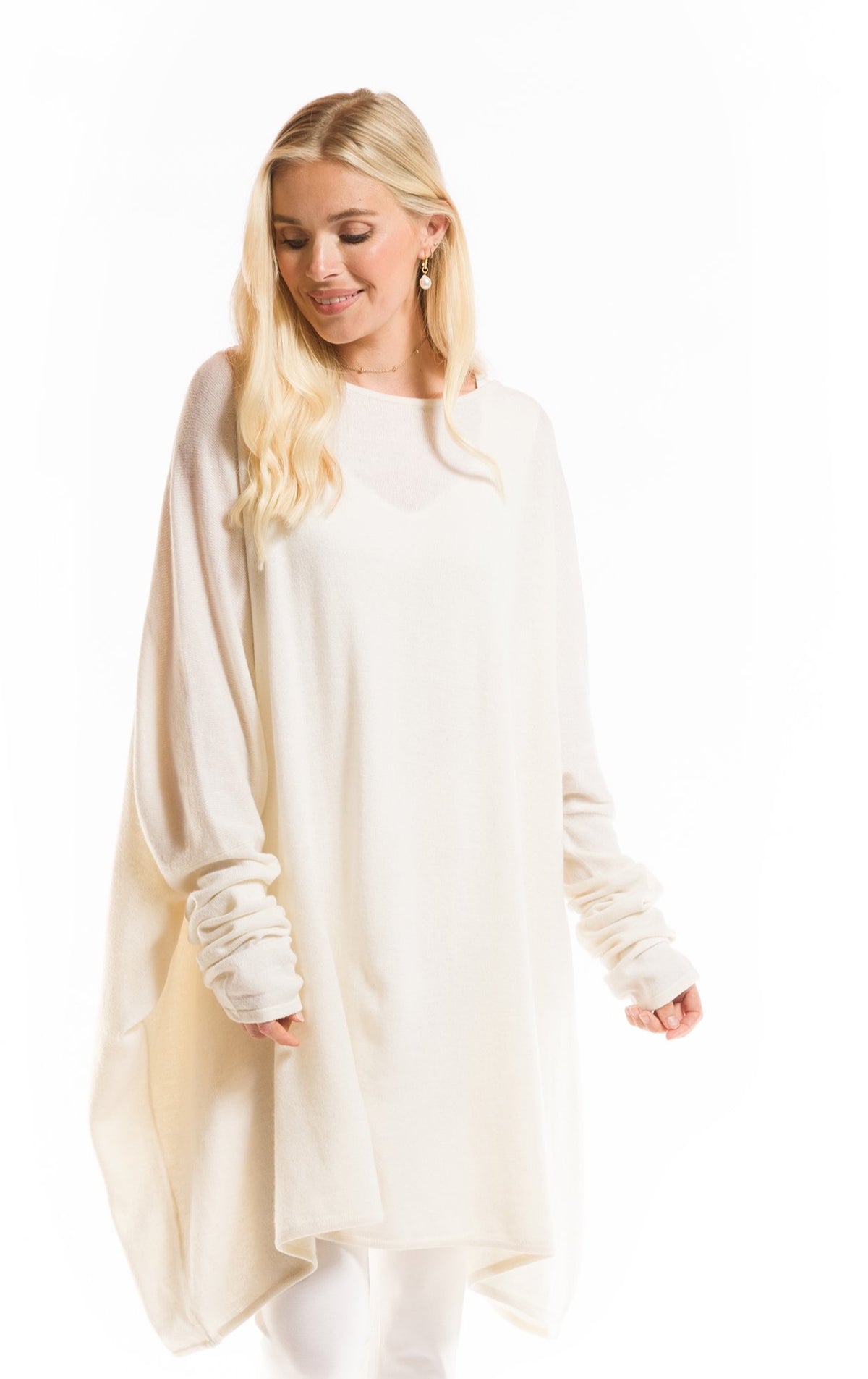 100% 2 PLY CASHMERE SNUGGLE BOX JUMPER WINTER WHITE