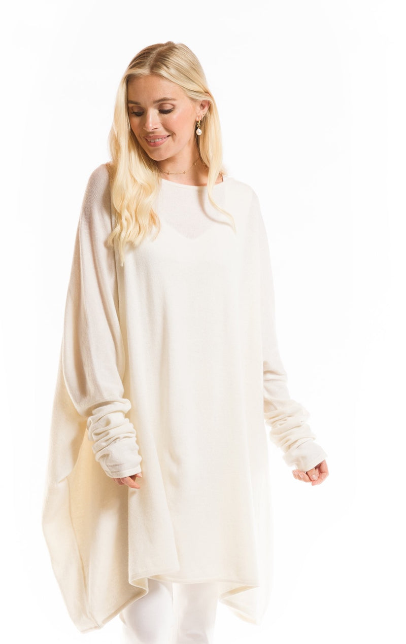 100% 2 PLY CASHMERE SNUGGLE BOX JUMPER WINTER WHITE