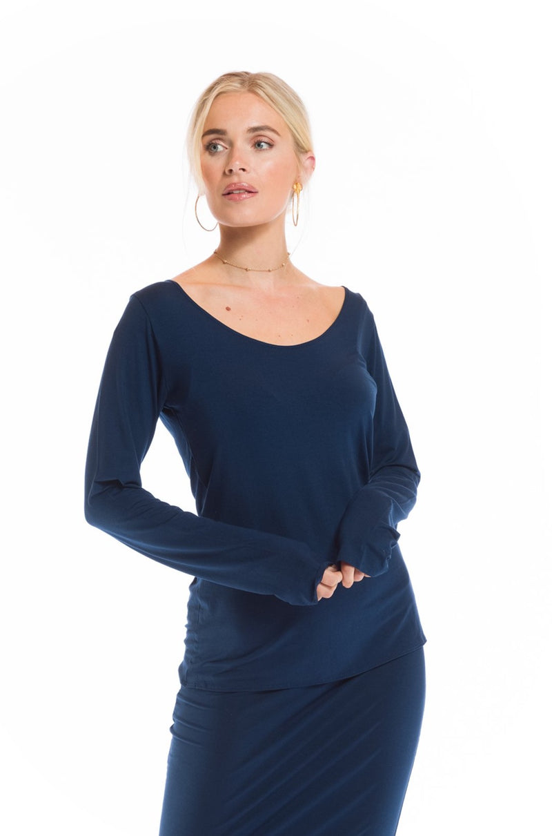 BAMBOO LONG SLEEVE TOP NAVY