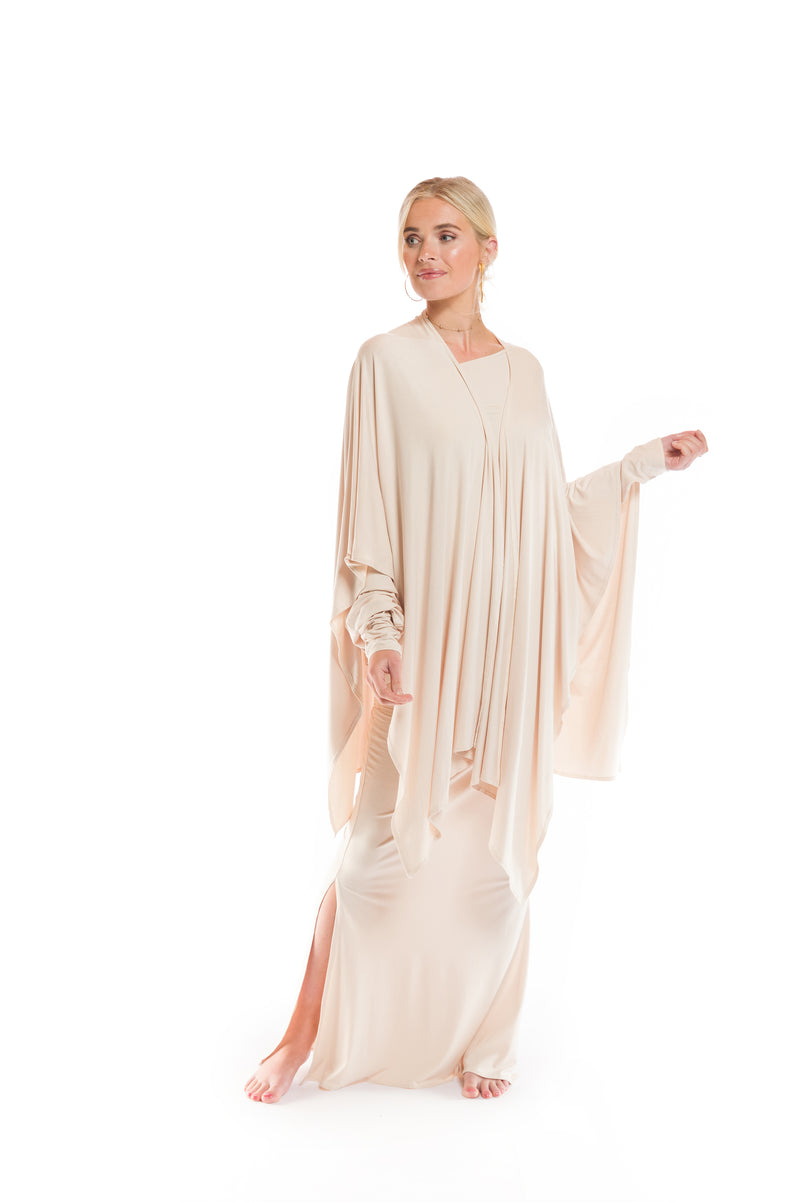 BAMBOO RAGLAN TOP WITH SCARF ECRU