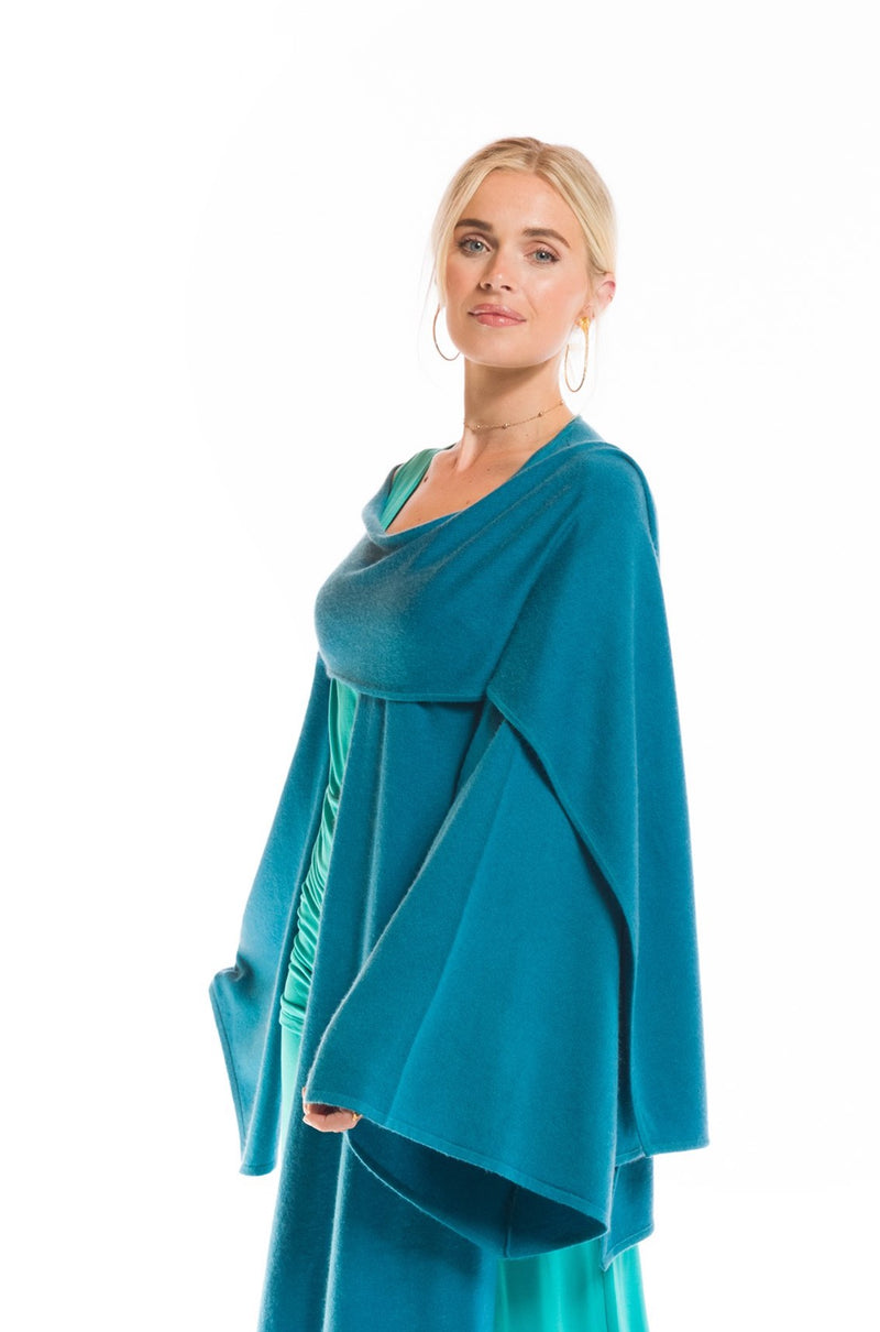 100% 2 PLY CASHMERE DRAPED SHRUG SKY BLUE