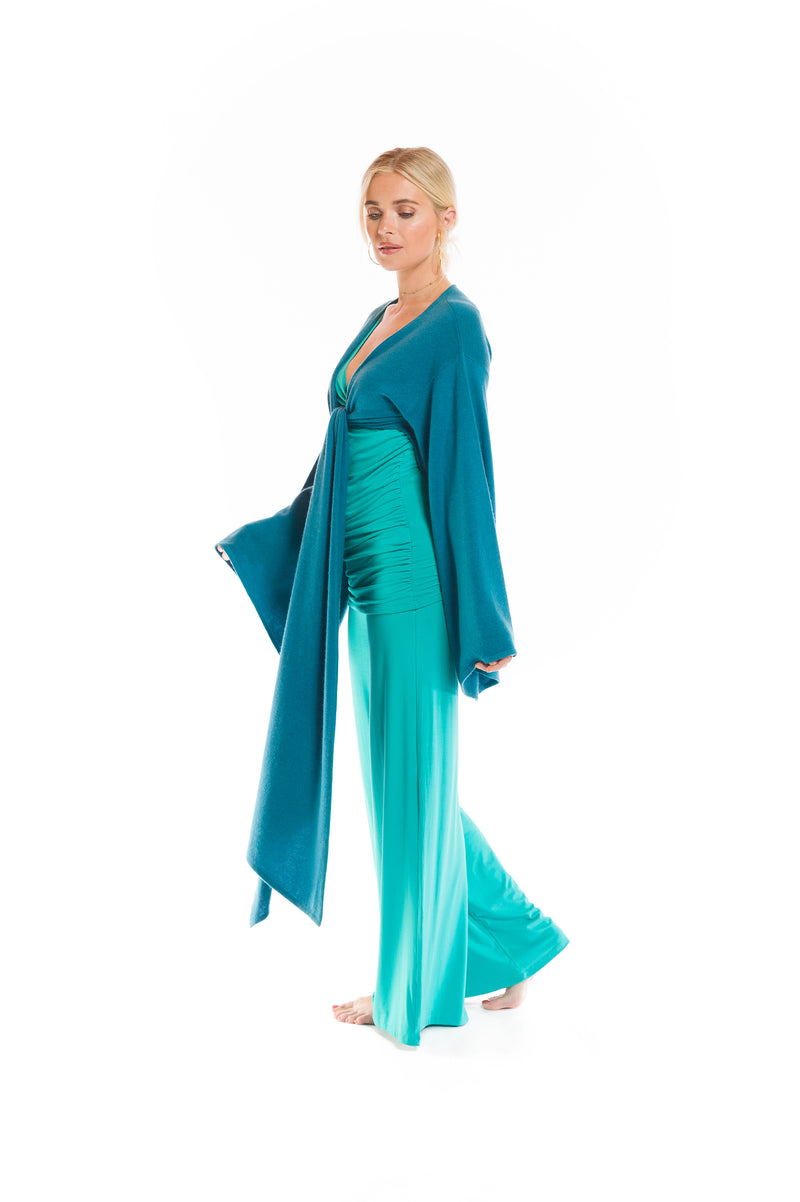 100% 2 PLY CASHMERE DRAPED SHRUG SKY BLUE