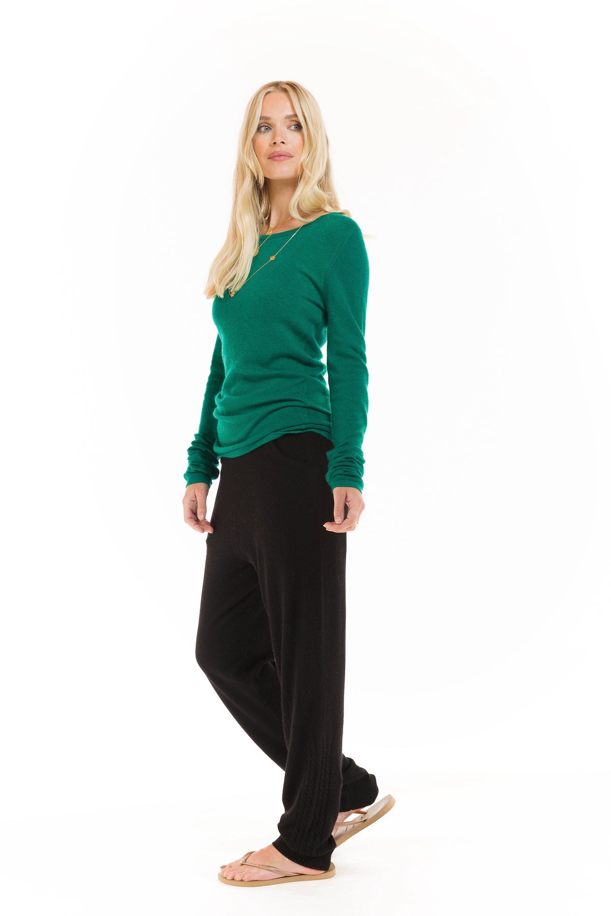 100% ULTRA FINE LONG SLEEVE TOP EMERALD GREEN