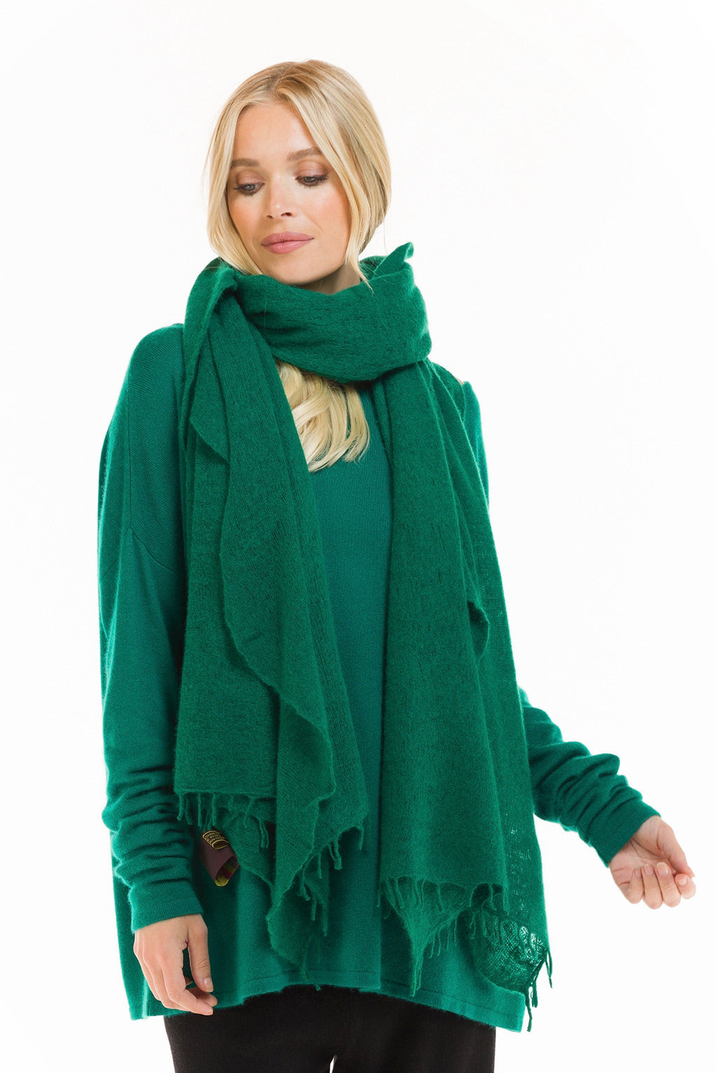 100% CASHMERE FELTED SCARF EMERALD GREEN