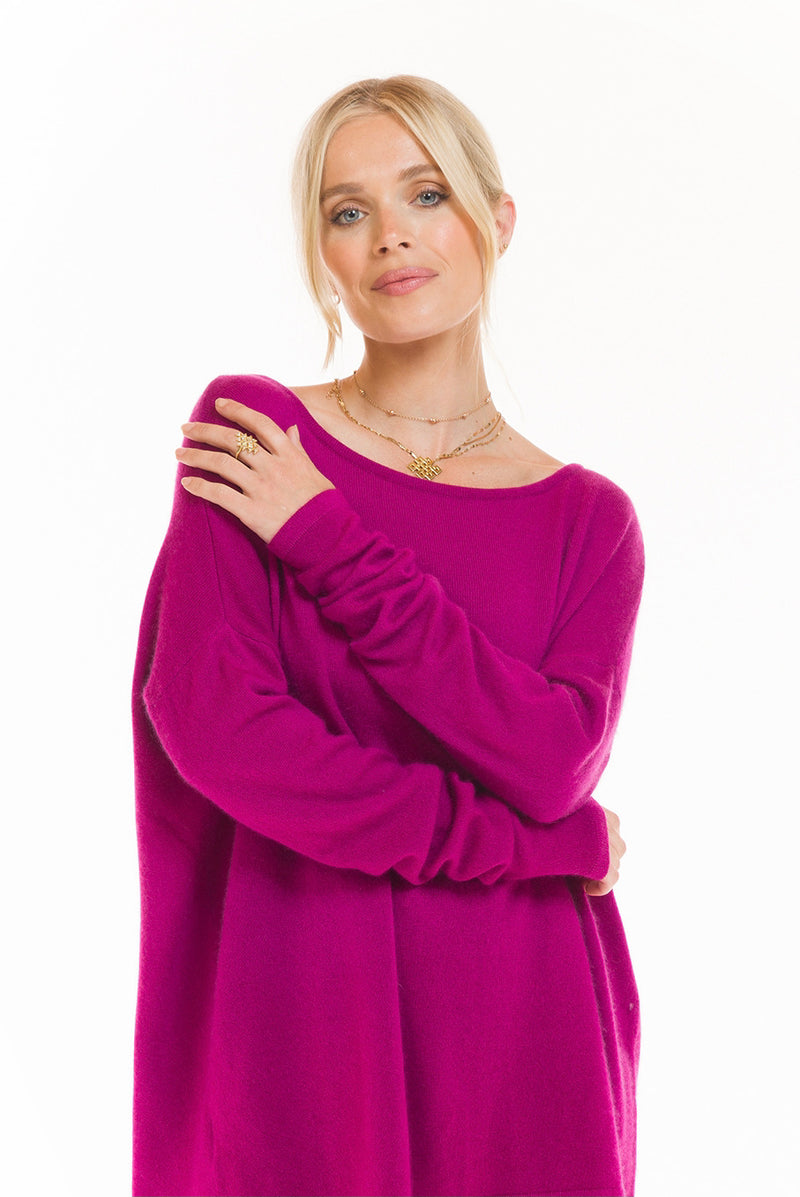 100% CASHMERE BOAT NECK JUMPER FUCHSIA