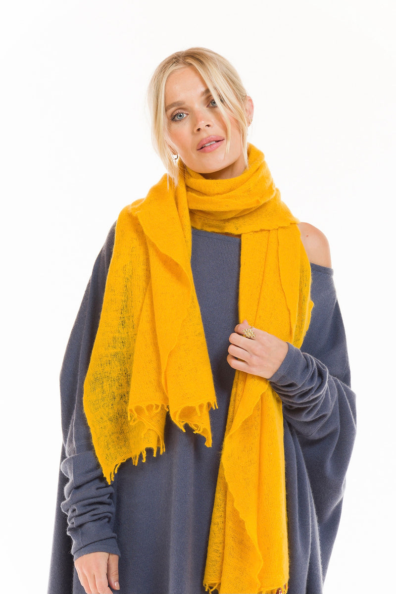 100% CASHMERE FELTED SCARF TIBETAN YELLOW