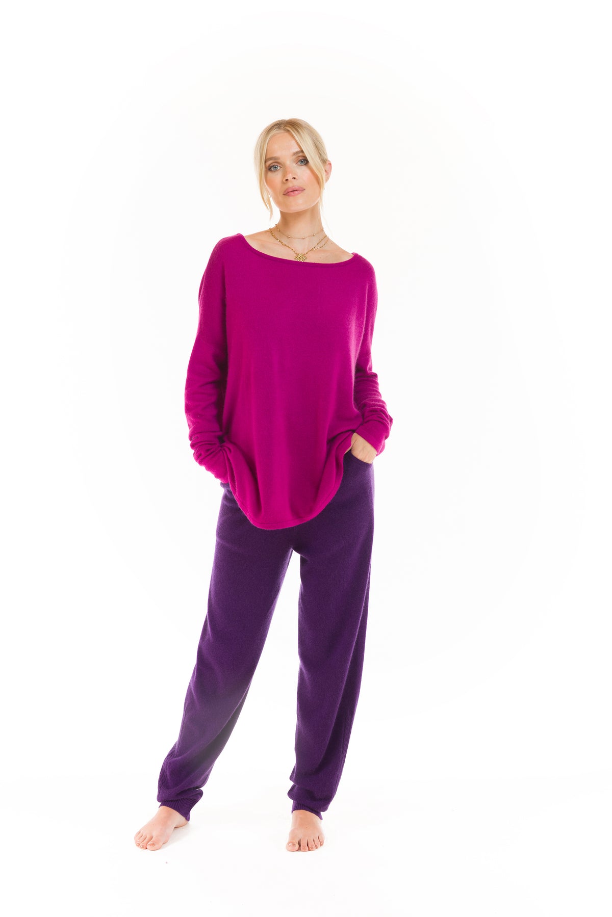 100% CASHMERE BOAT NECK JUMPER FUCHSIA
