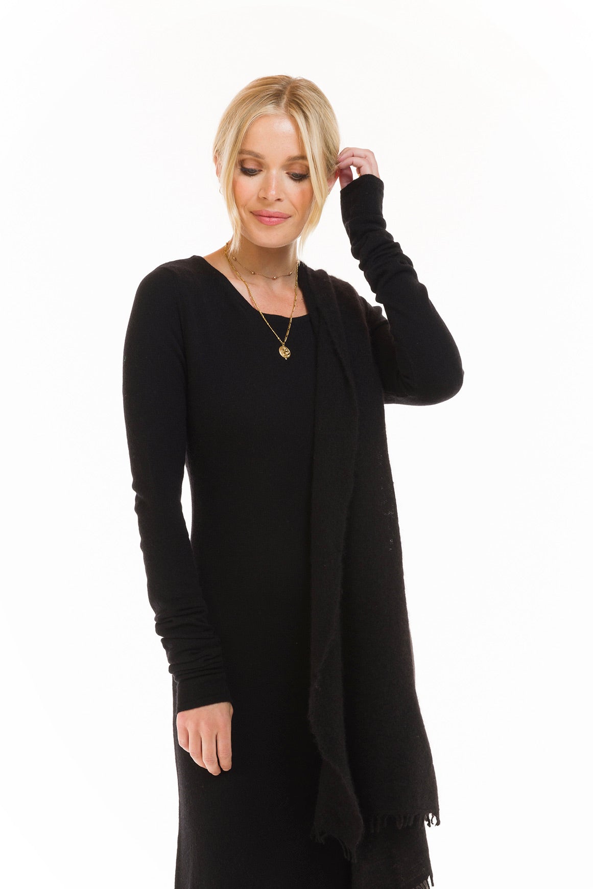 100% CASHMERE MAXI FITTED DRESS BLACK
