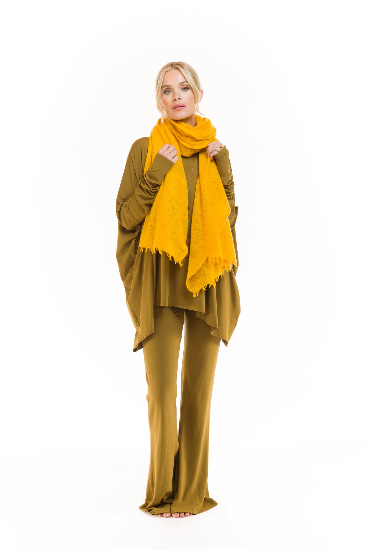 100% CASHMERE FELTED SCARF TIBETAN YELLOW