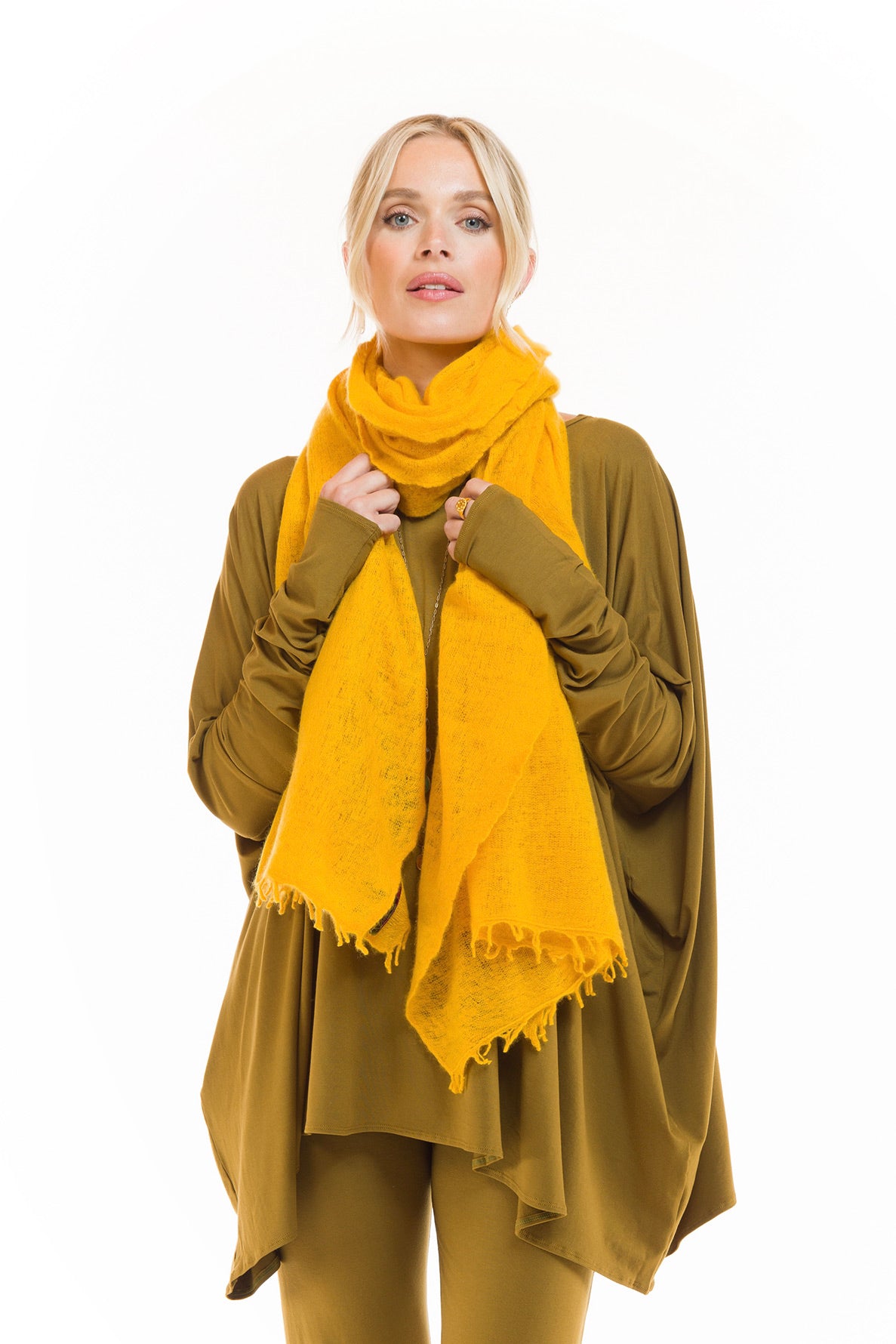100% CASHMERE FELTED SCARF TIBETAN YELLOW