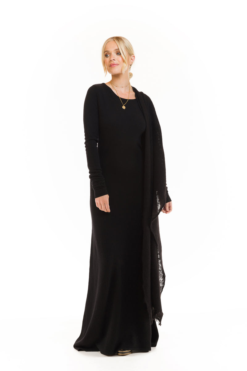 100% CASHMERE MAXI FITTED DRESS BLACK