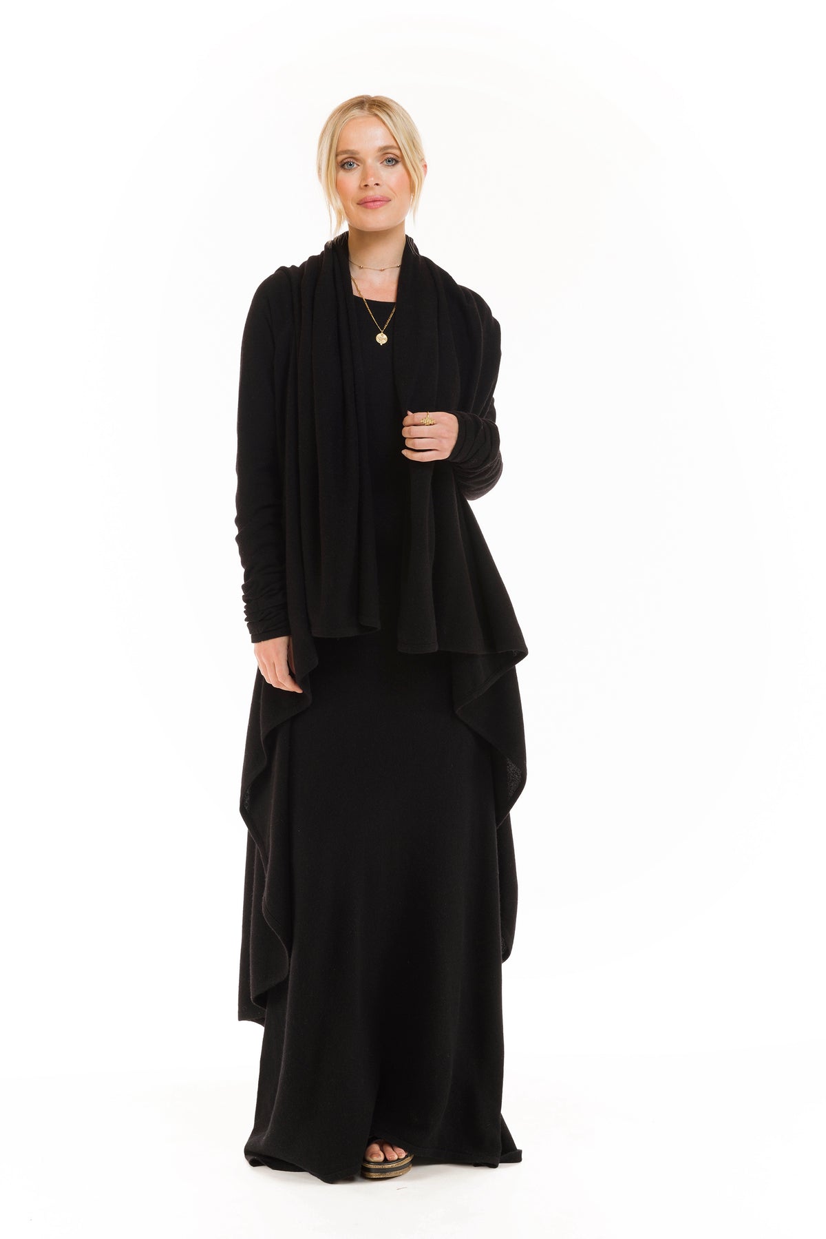 100% CASHMERE WATERFALL JACKET BLACK