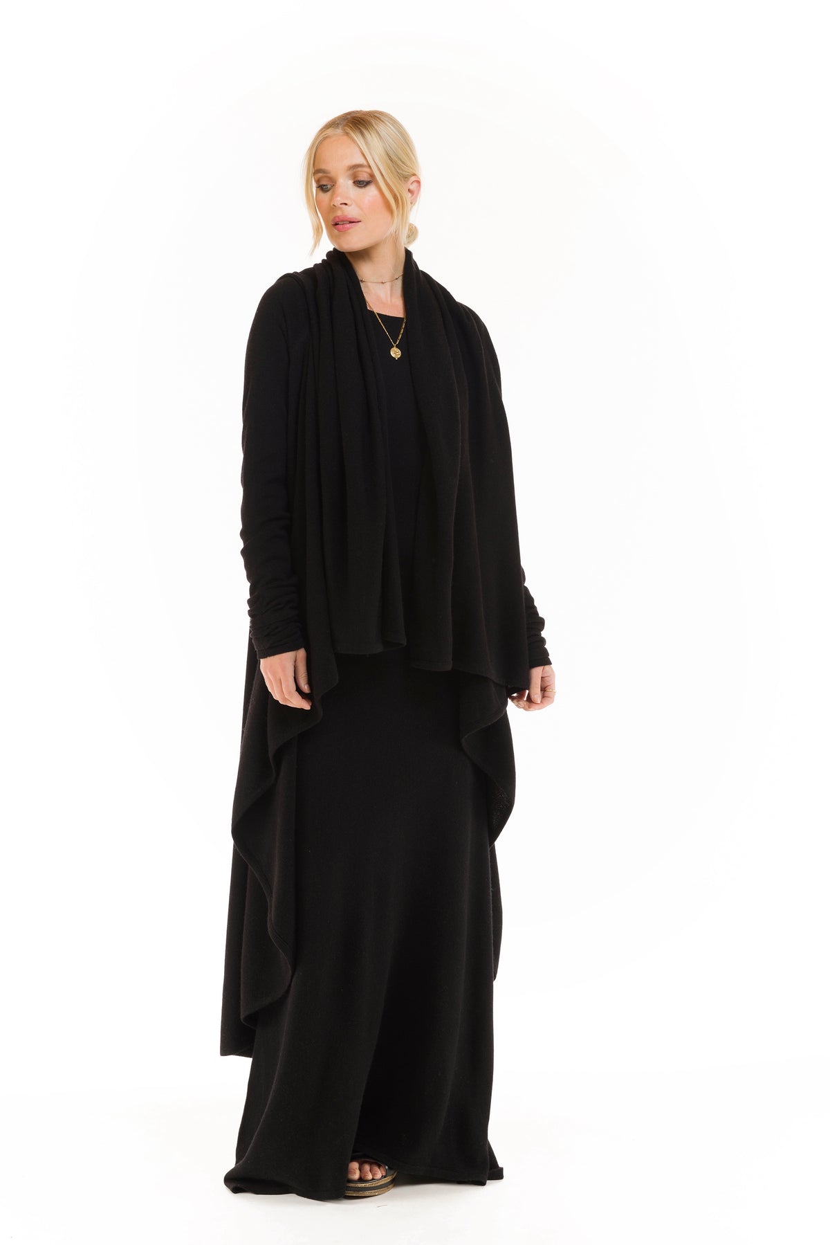 100% CASHMERE WATERFALL JACKET BLACK