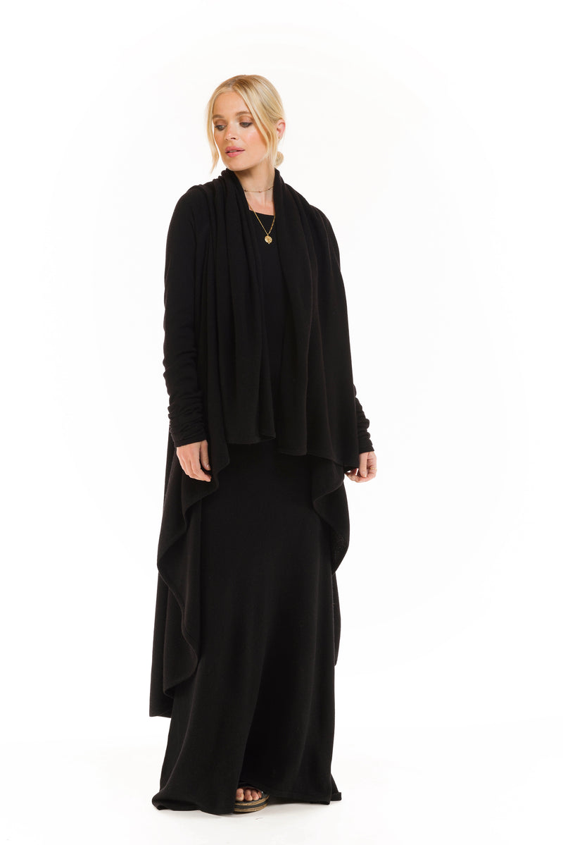 100% CASHMERE WATERFALL JACKET BLACK