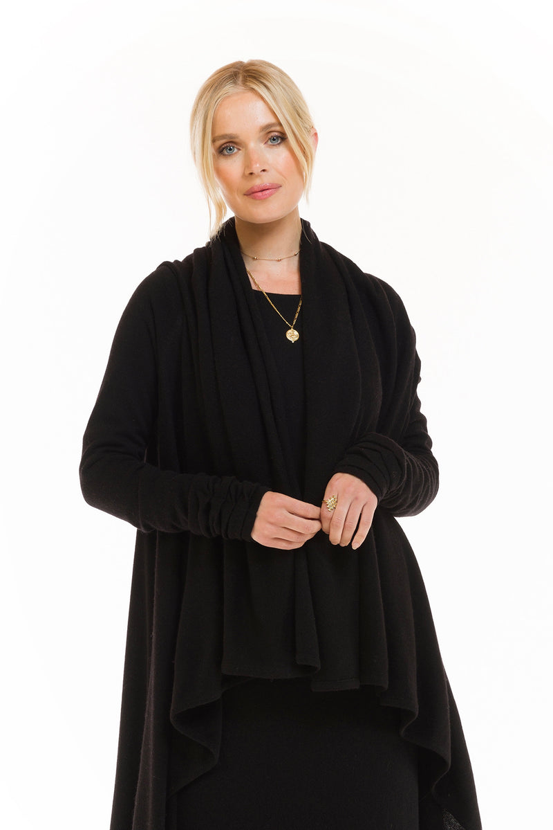 100% CASHMERE WATERFALL JACKET BLACK