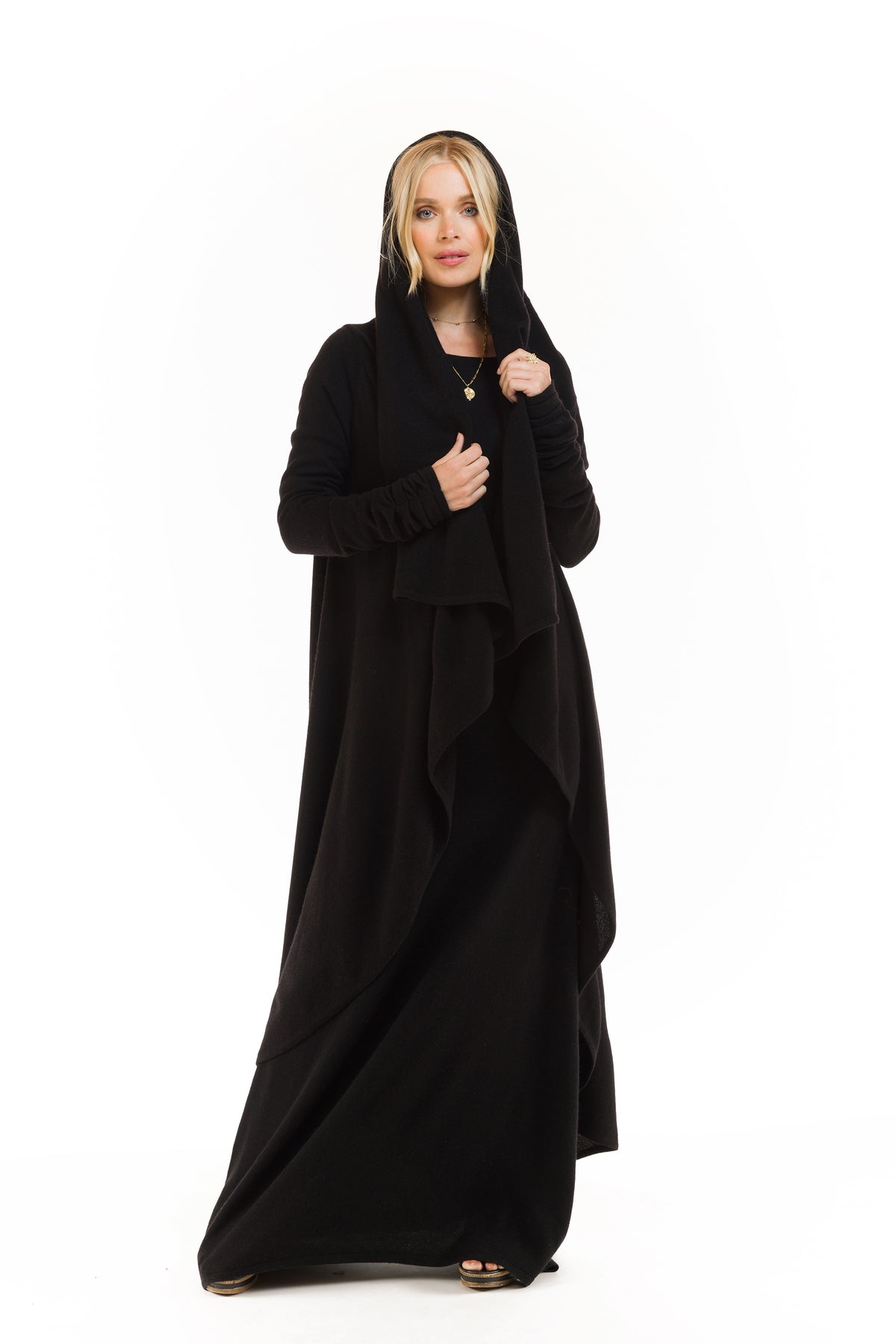 100% CASHMERE MAXI FITTED DRESS BLACK