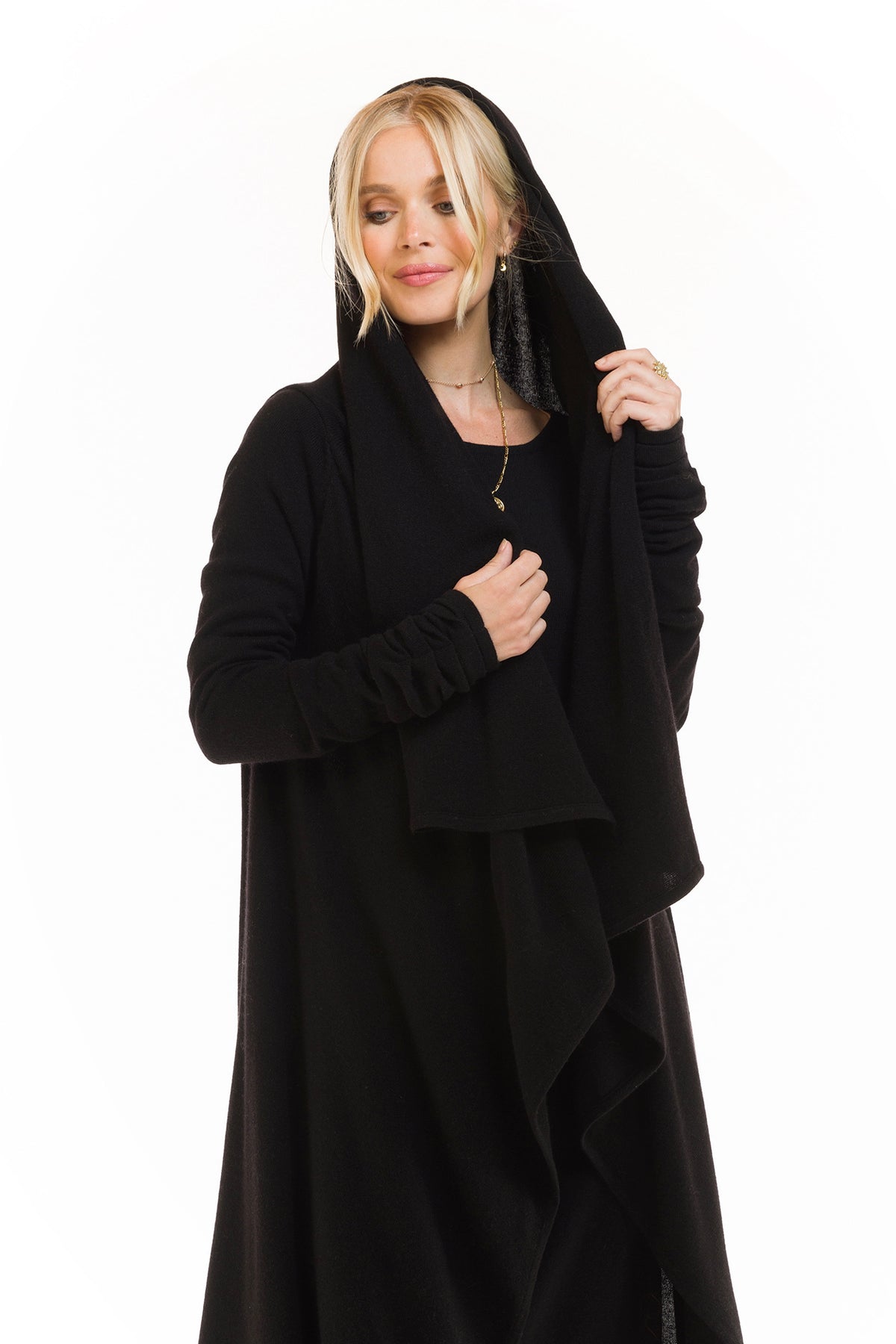 100% CASHMERE WATERFALL JACKET BLACK