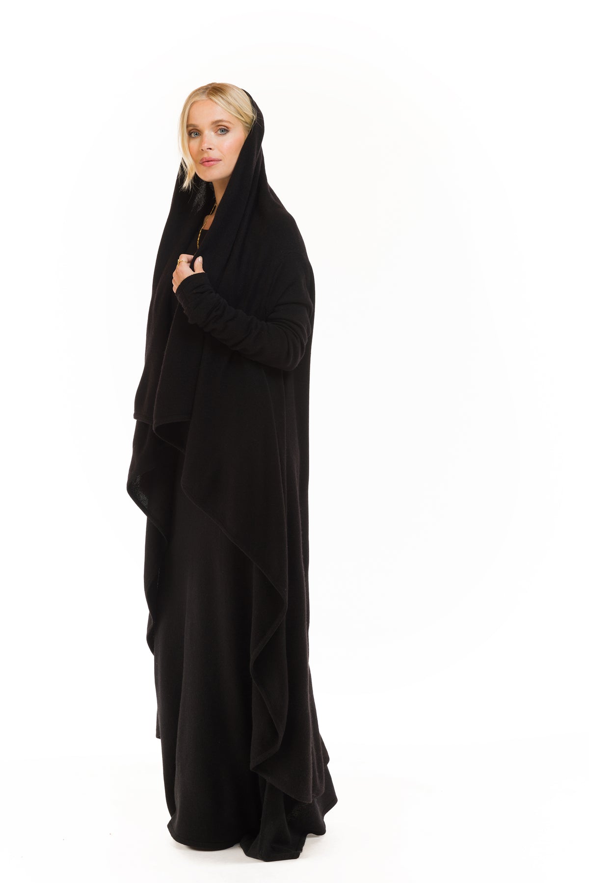 100% CASHMERE WATERFALL JACKET BLACK